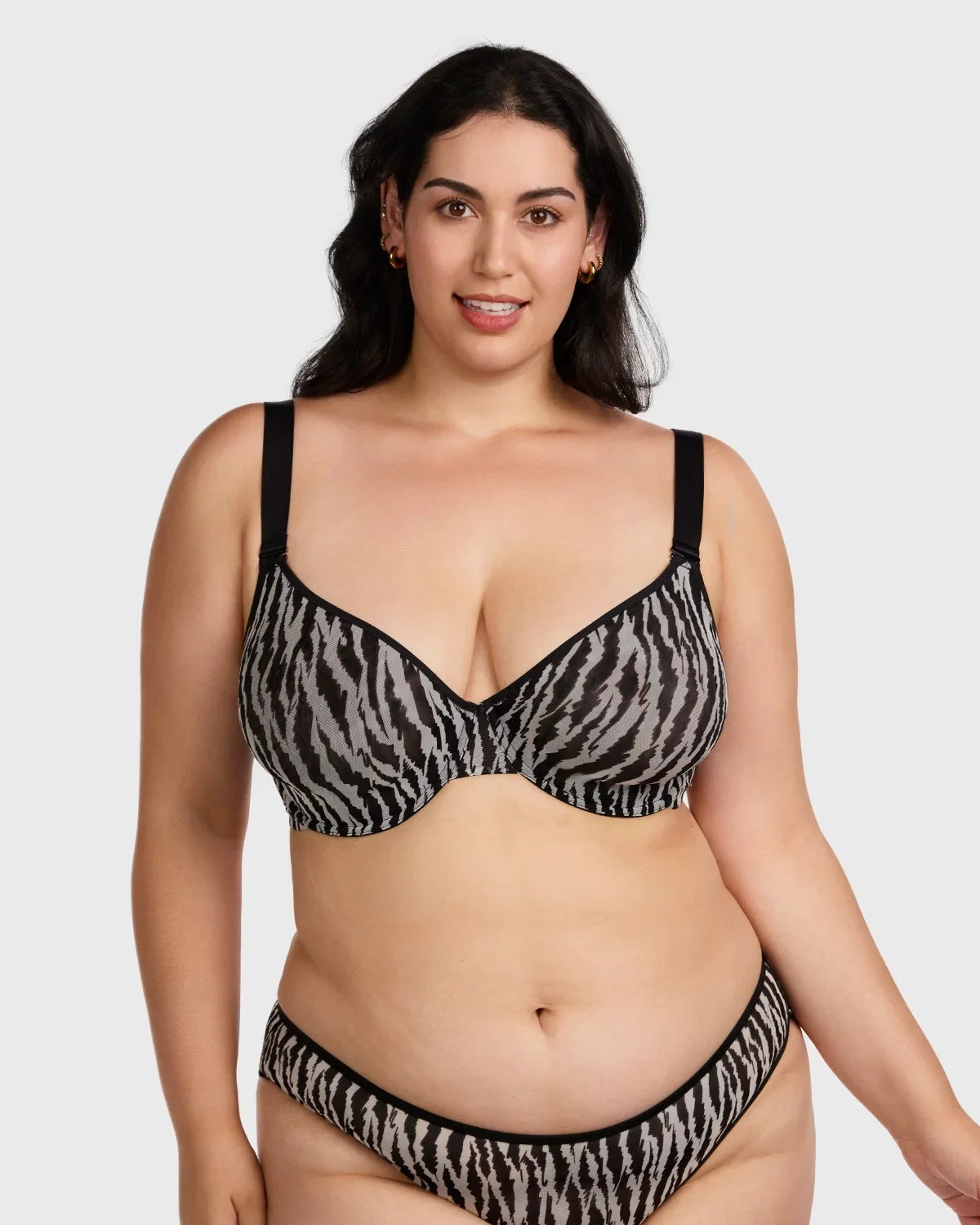 Zebra Wild Black Unlined Underwire Mesh Bra Set - HSIA