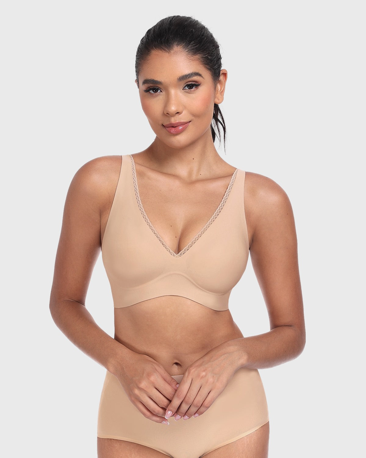 Deep V Seamless Bra Wireless Lift Breathable Perforated Foam Cups - HSIA