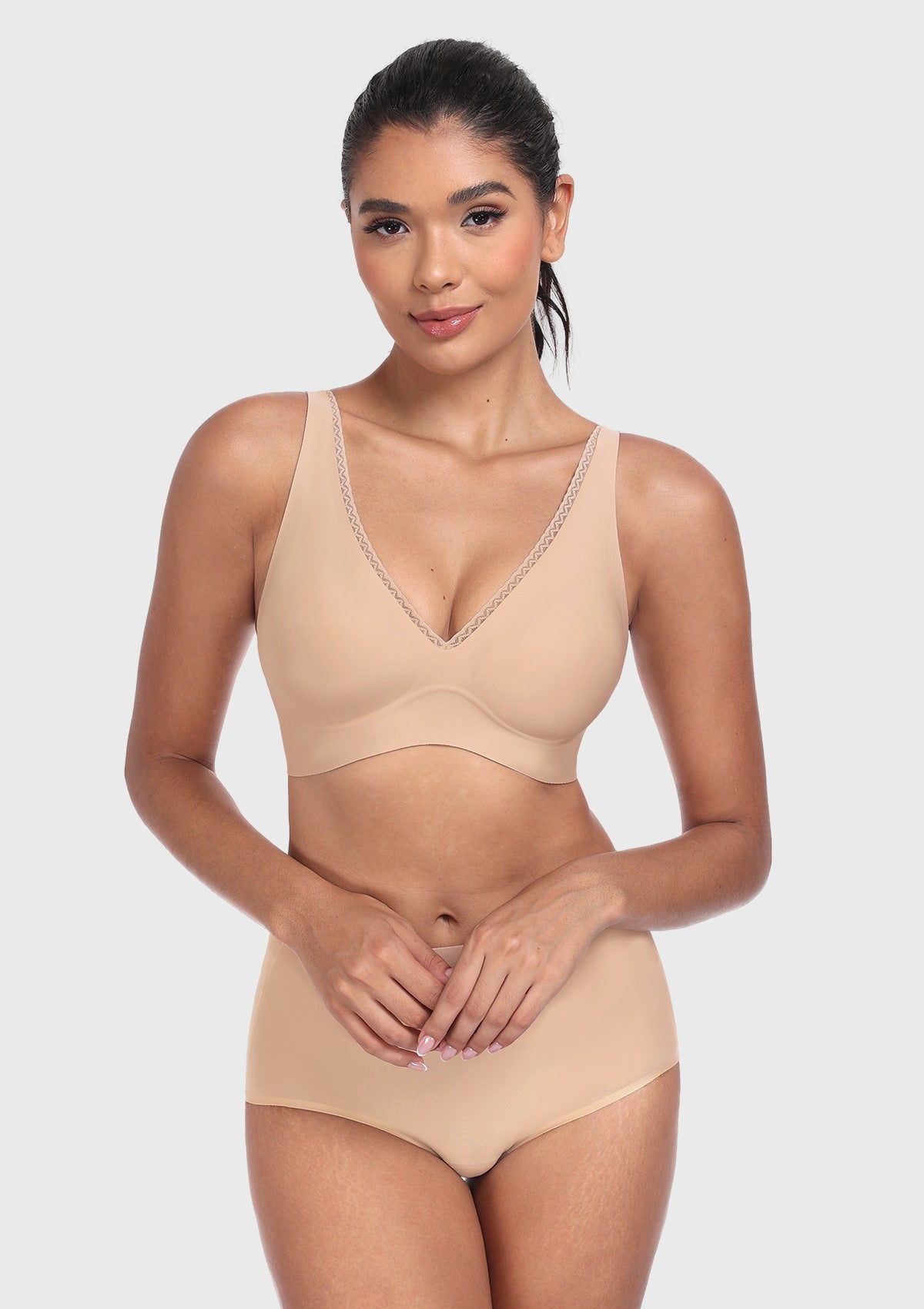 Deep V Seamless Bra Wireless Lift Breathable Perforated Foam Cups - HSIA