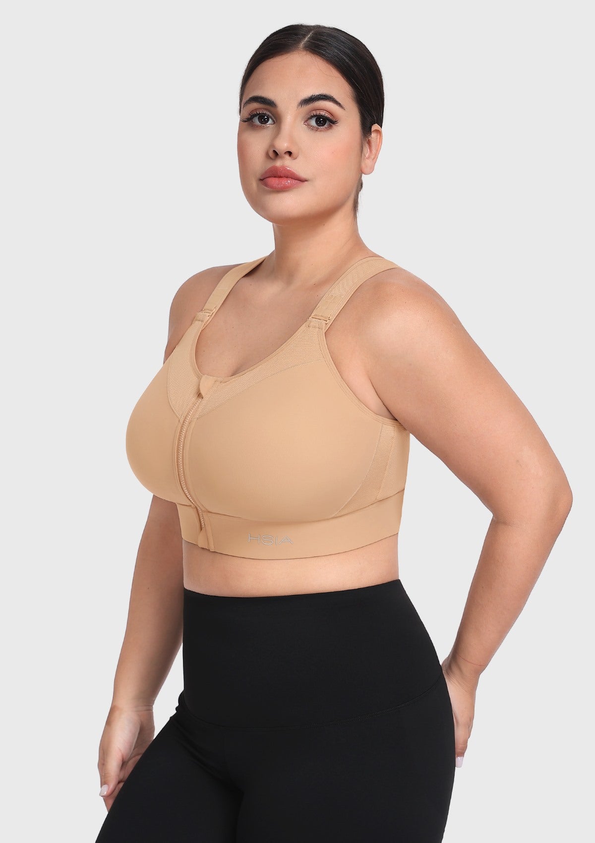 HSIA PowerMove High Support Zip Front Sports Bra Wireless No Bounce Adjustable Wide Straps - HSIA