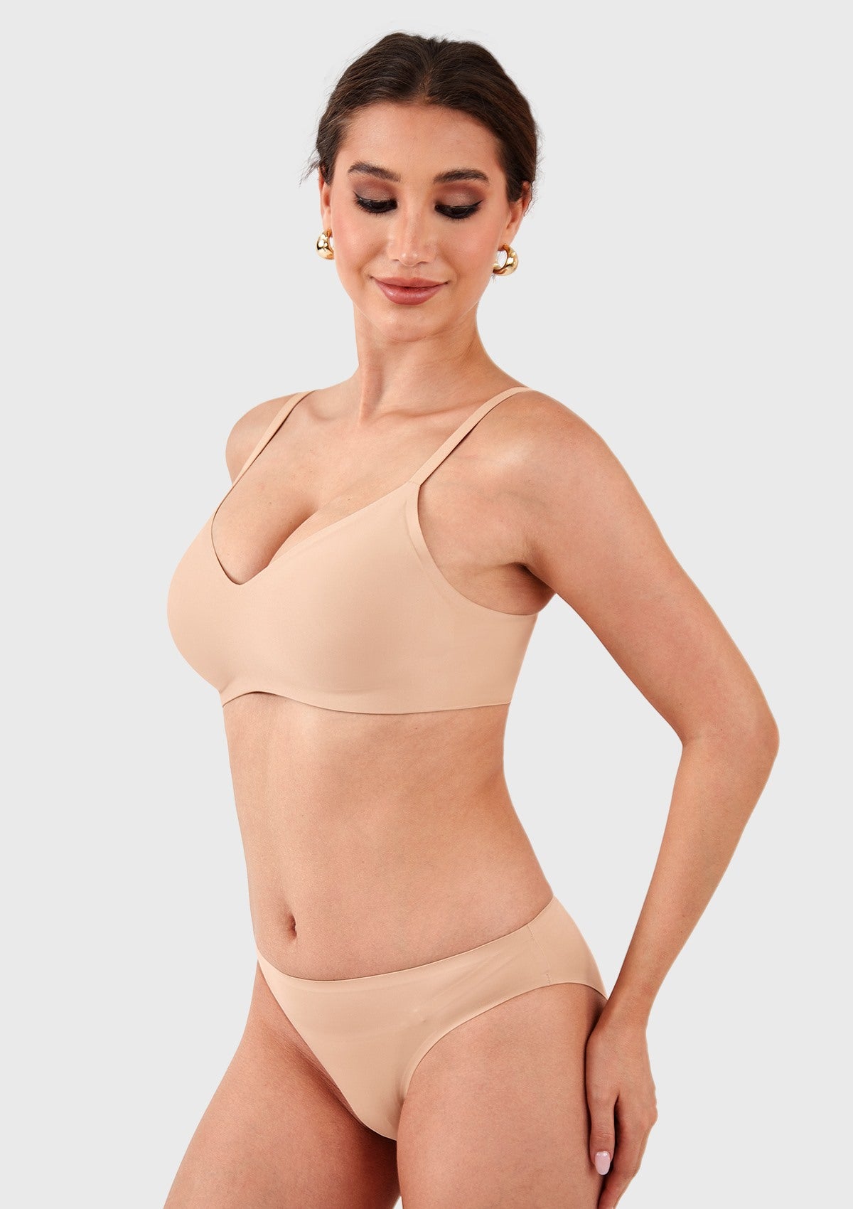 HSIA Ada Buttery Soft V-Neck Wireless Comfortable Bra No Underwire Supportive T-shirt Push Up Bralettes Plunge Seamless - HSIA