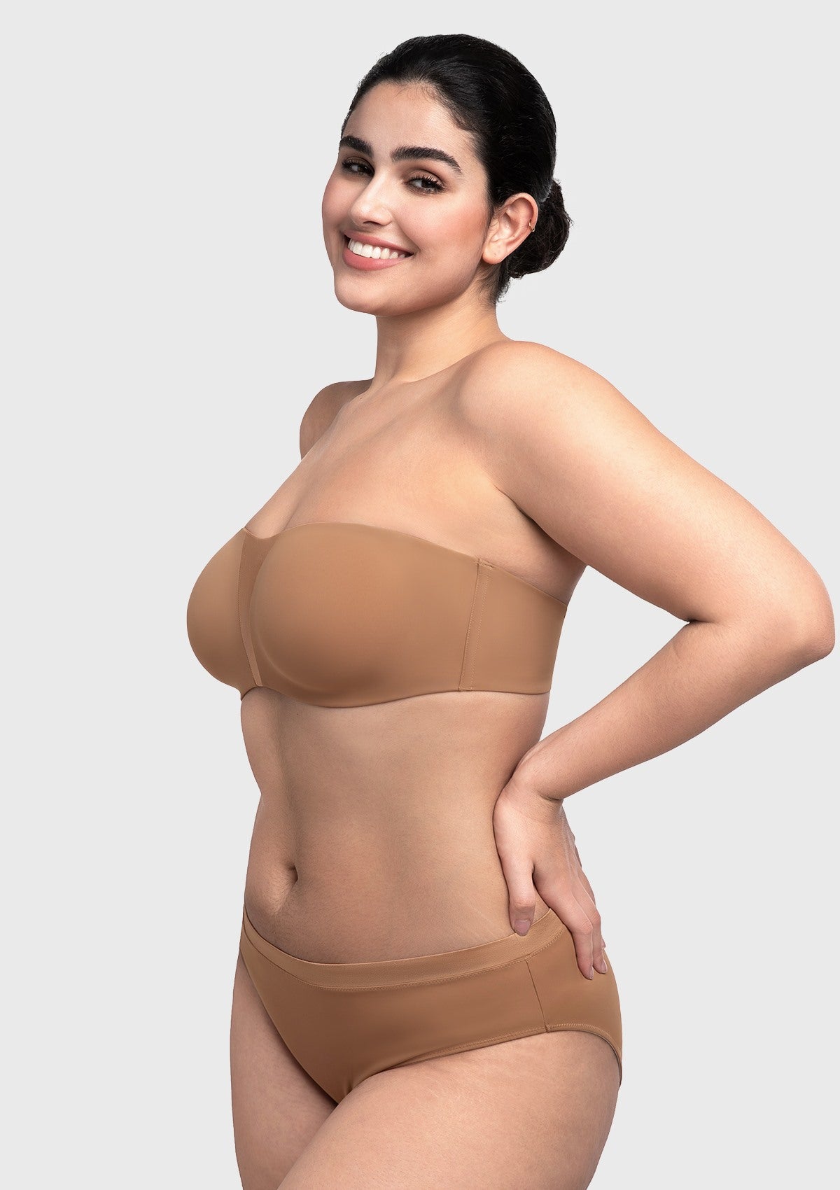 Fiery Unlined Seamless Comfort Underwire Plus Size Bandeau Strapless Coffee Bra - HSIA