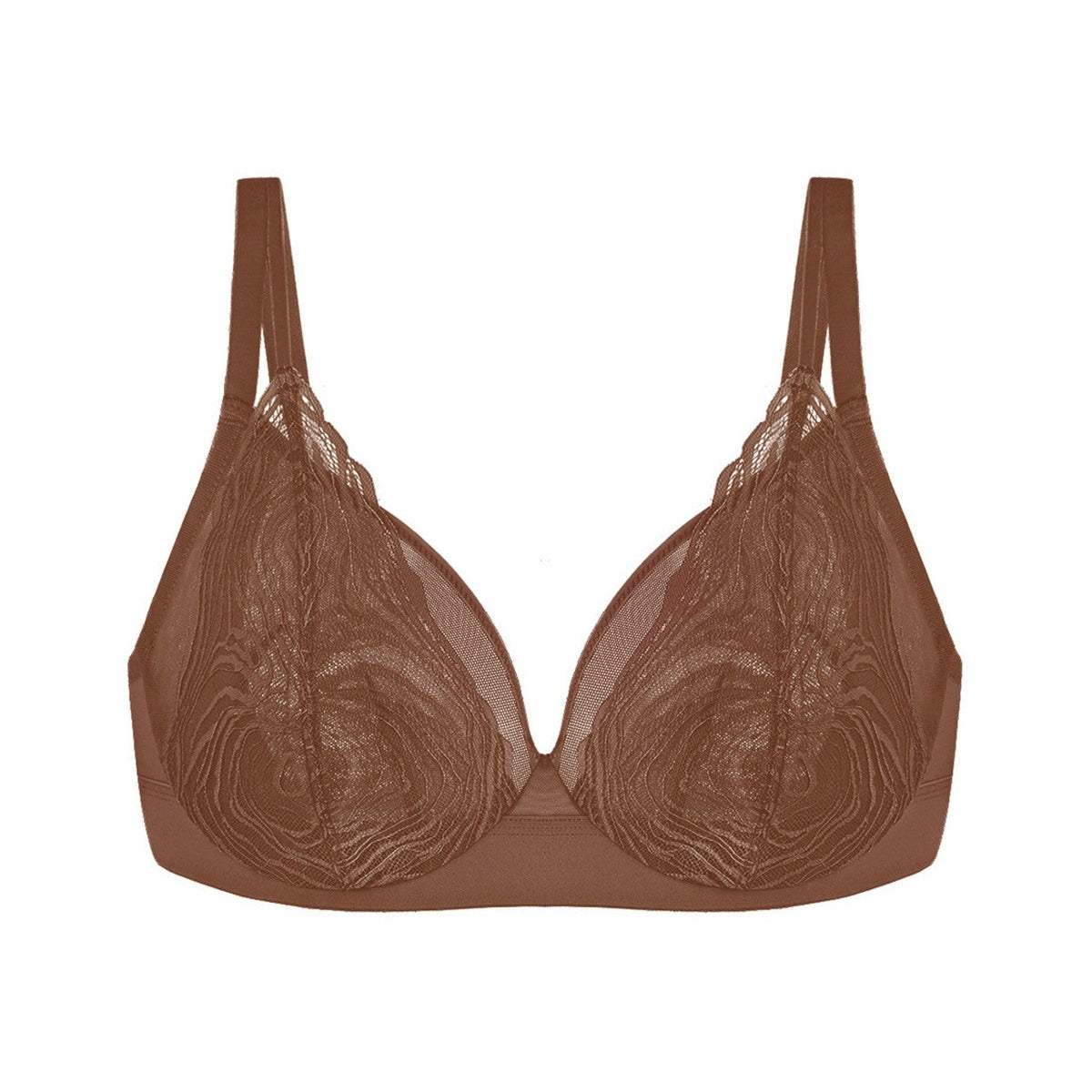 Serenata Flora Linear Lace Sheer Mesh Full Coverage Unlined Underwire Bra - HSIA