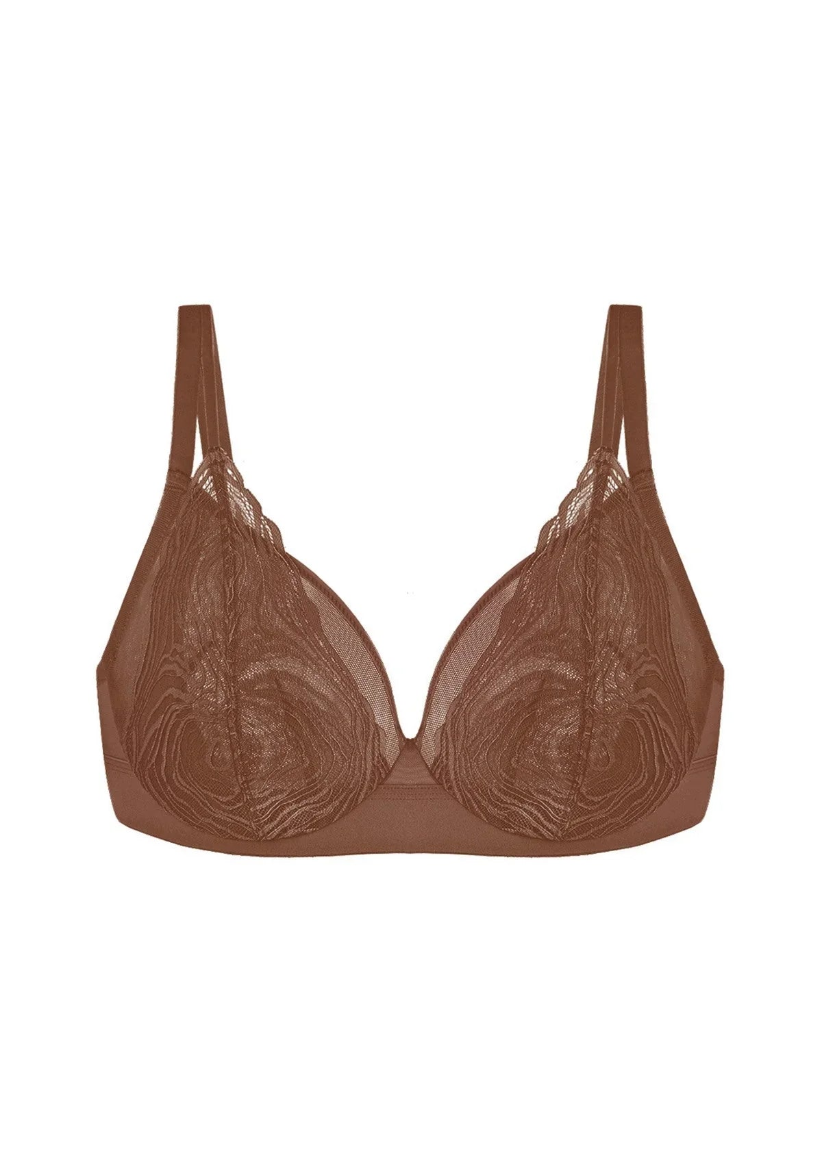 Serenata Flora Linear Lace Sheer Mesh Full Coverage Unlined Underwire Bra - HSIA