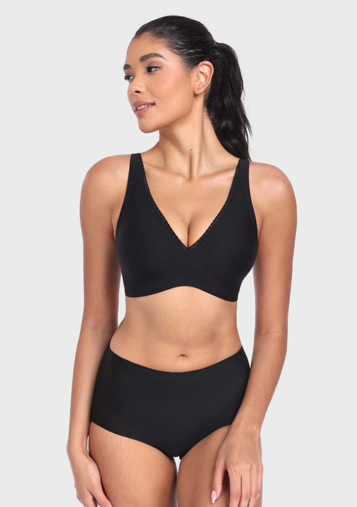 Deep V Seamless Bra Wireless Lift Breathable Perforated Foam Cups - HSIA