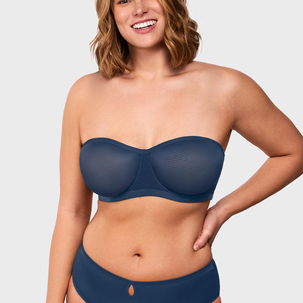 Bella Sheer Mesh Unlined Underwire Strapless Balconette Bra