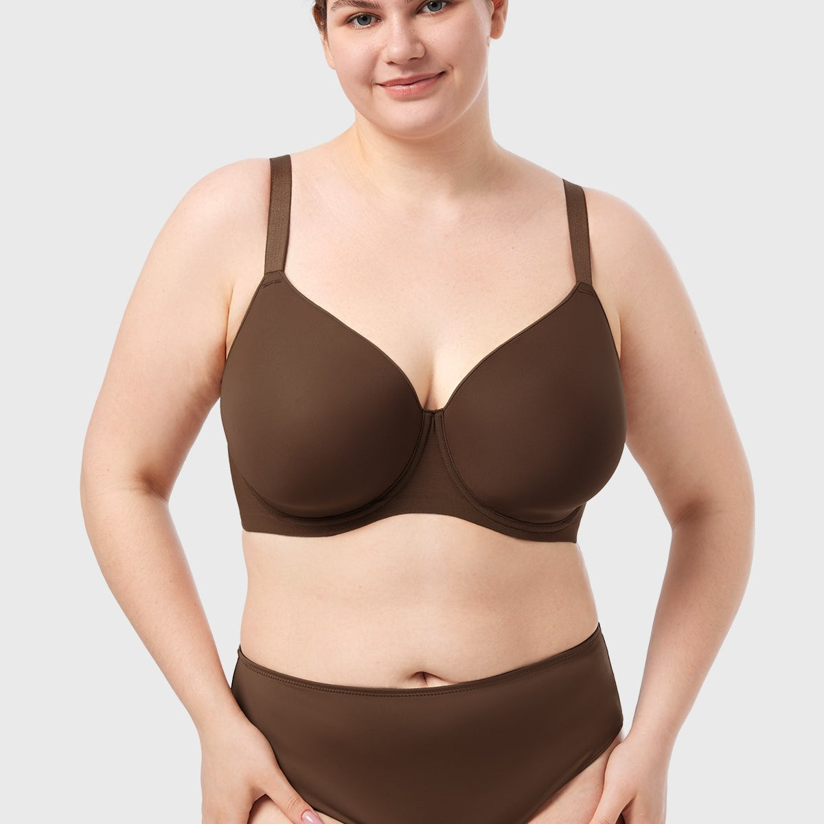 AirMesh Dark Beige Full Coverage Smooth Mesh Lightly Padded Lined Underwire T-Shirt Bra - HSIA