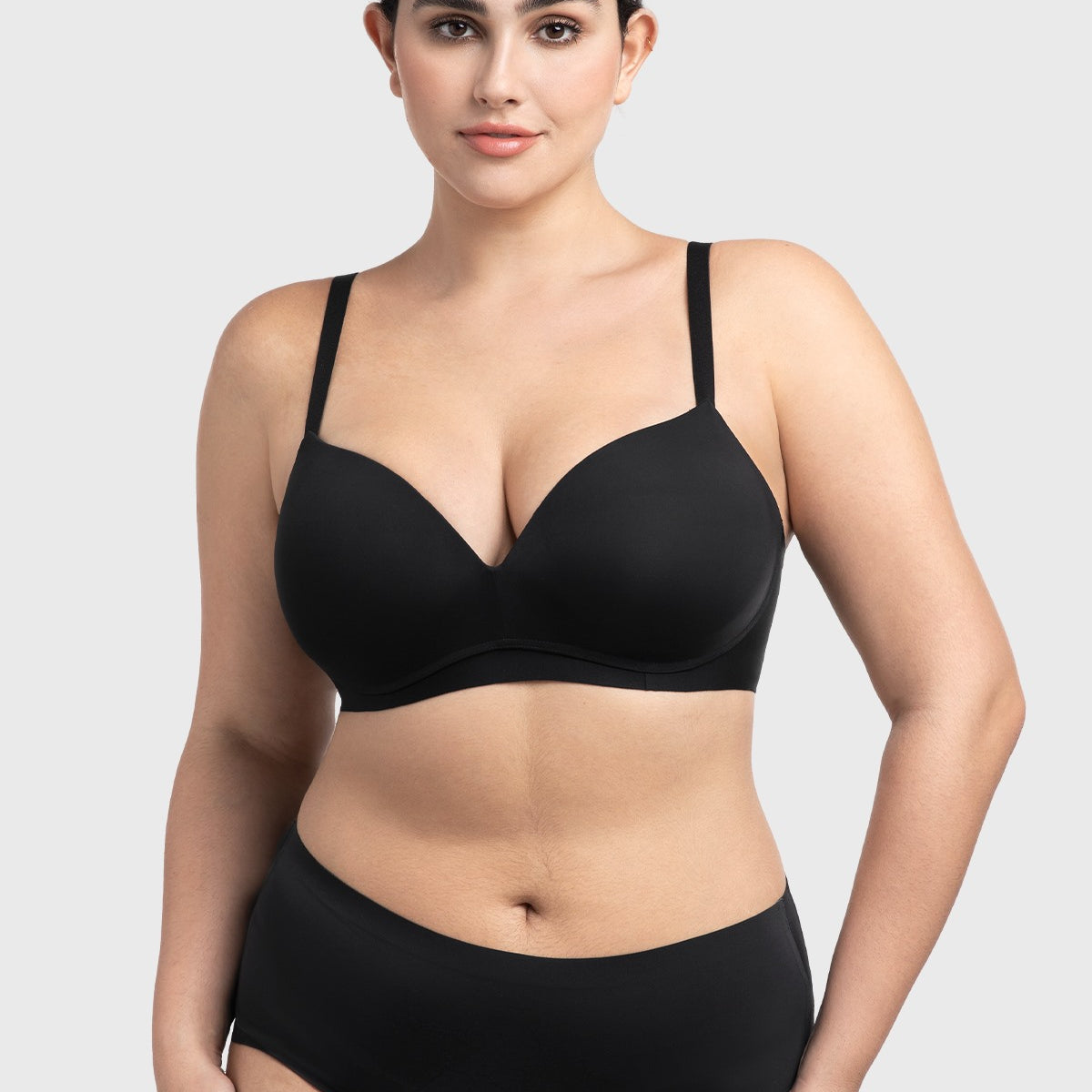 Comfortable Wireless Push Up Plunge Bra with Padded V Lift - HSIA
