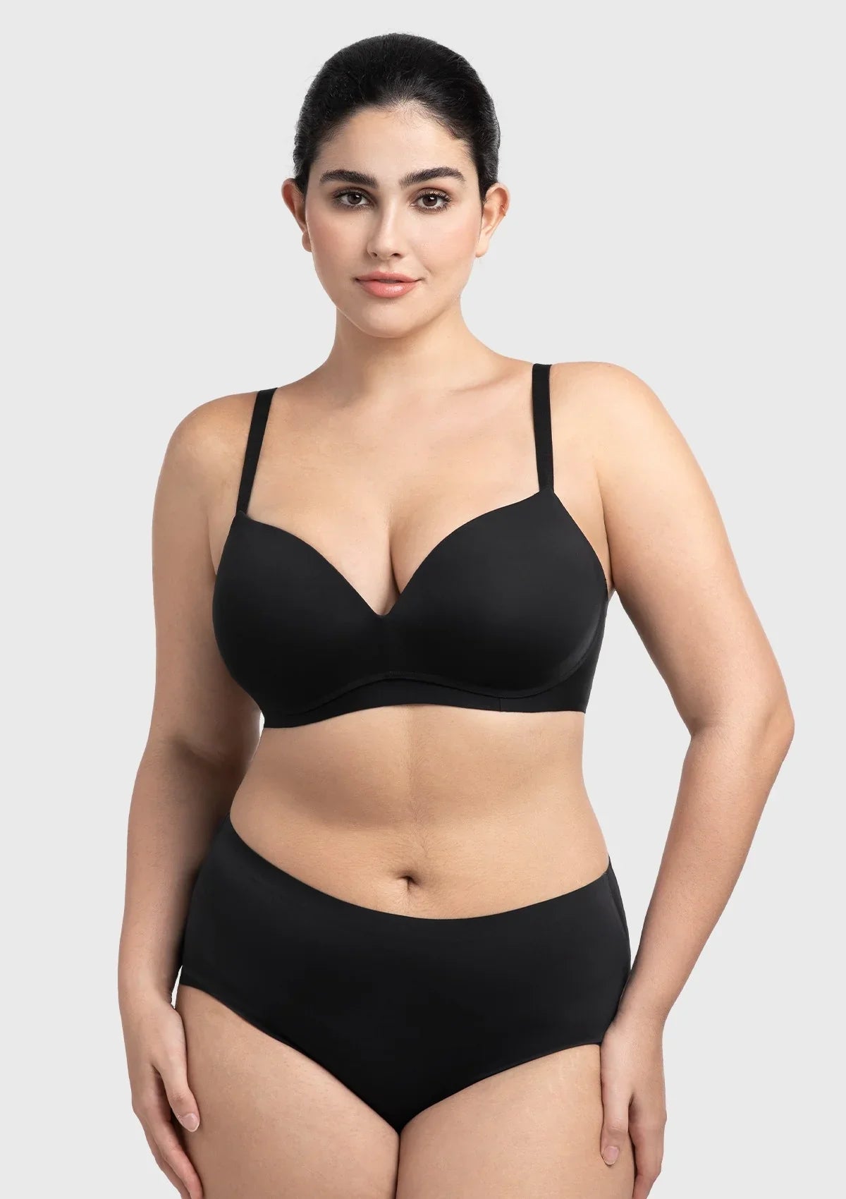 Comfortable Wireless Push Up Plunge Bra with Padded V Lift - HSIA