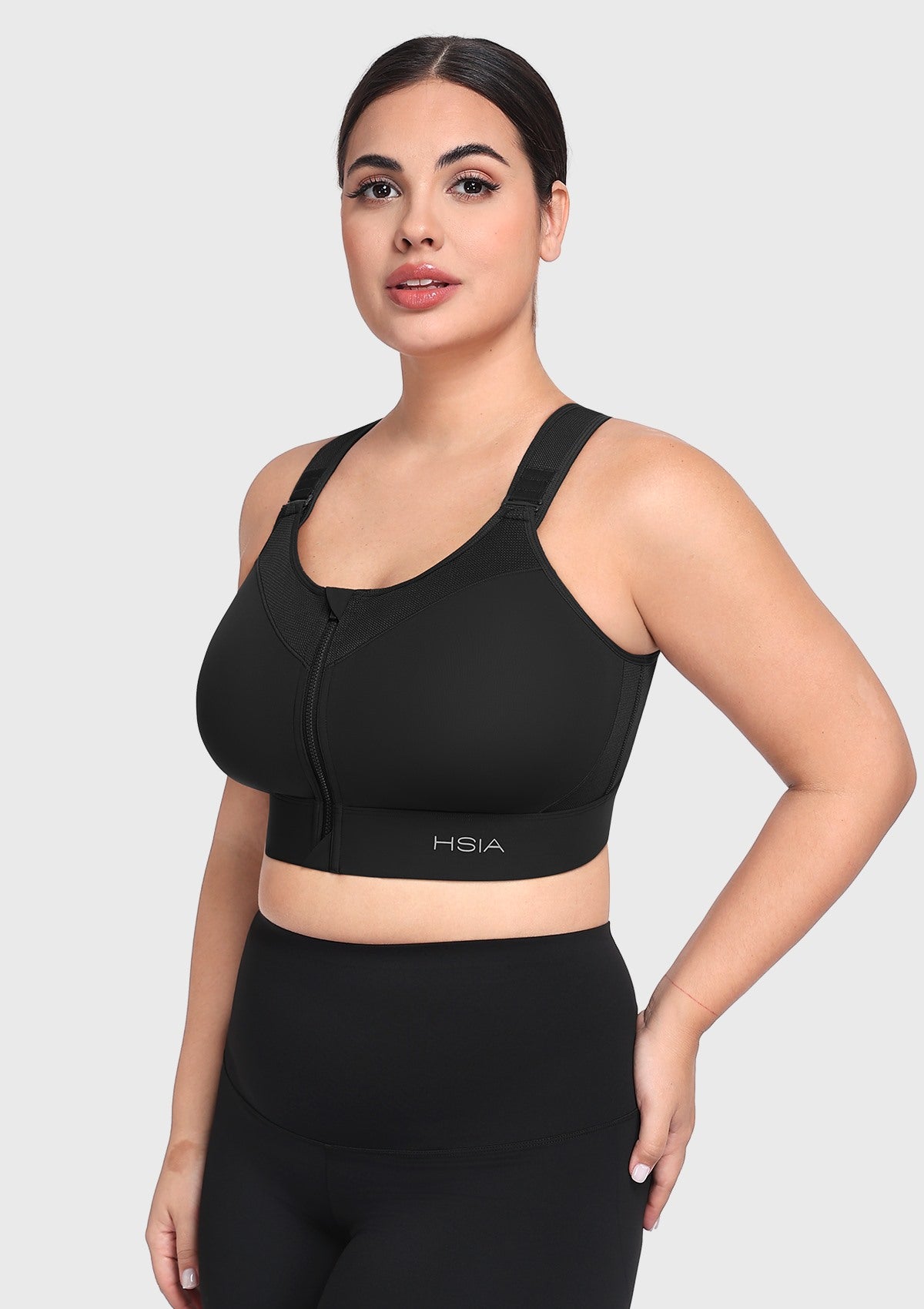 HSIA PowerMove High Support Zip Front Sports Bra Wireless No Bounce Adjustable Wide Straps - HSIA