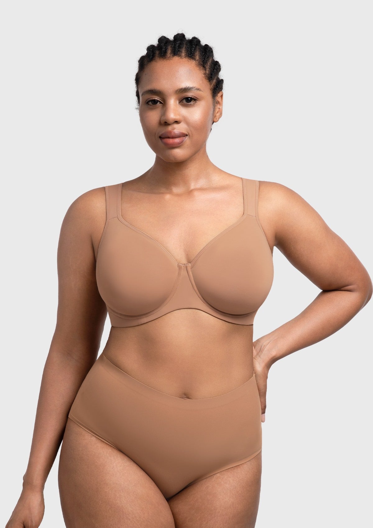 (Cardi B recommends)Joan Ultimate Soft Dark Beige T-shirt Unlined Minimizer Bra - HSIA