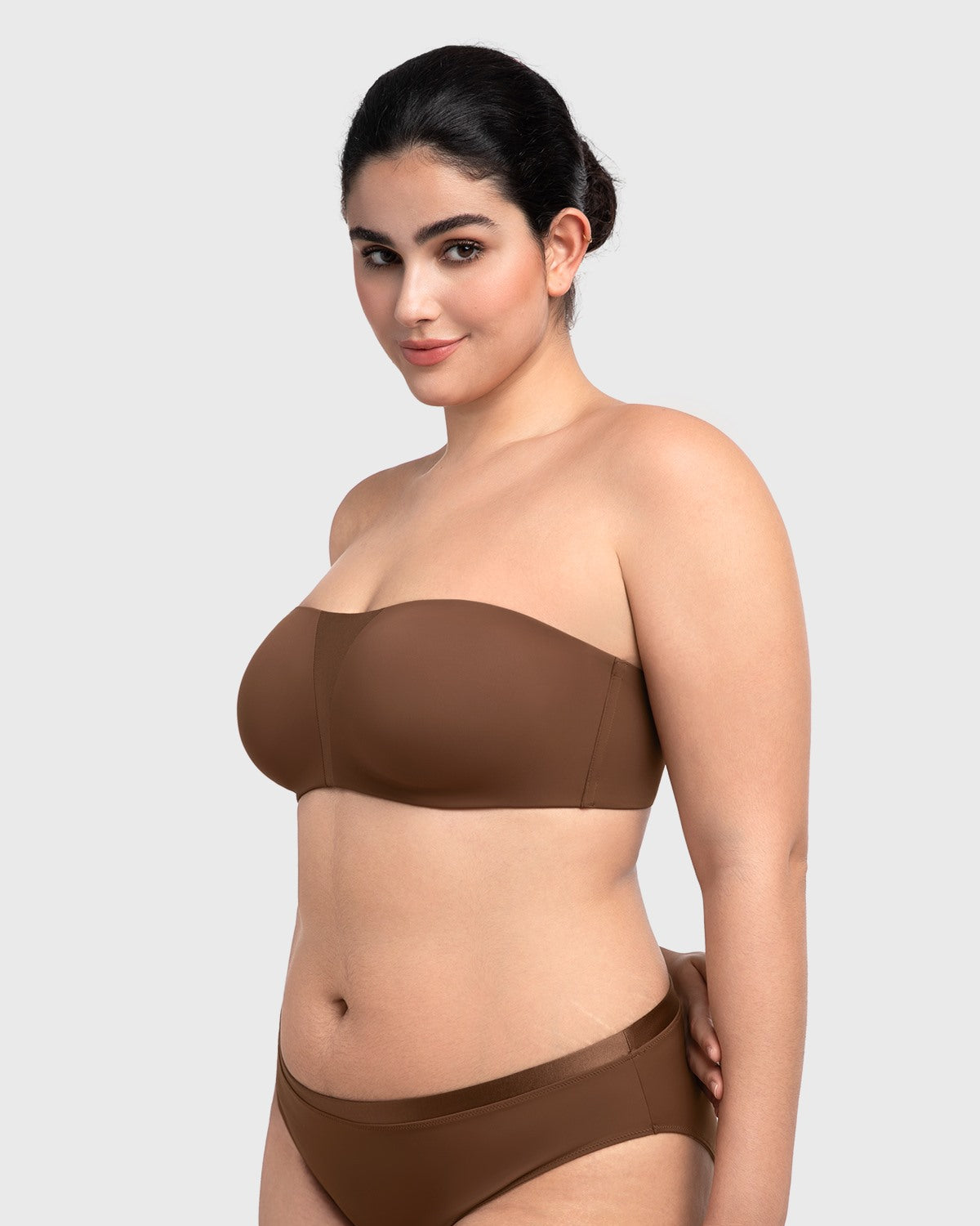 Fiery Unlined Seamless Comfort Underwire Plus Size Bandeau Strapless Coffee Bra - HSIA