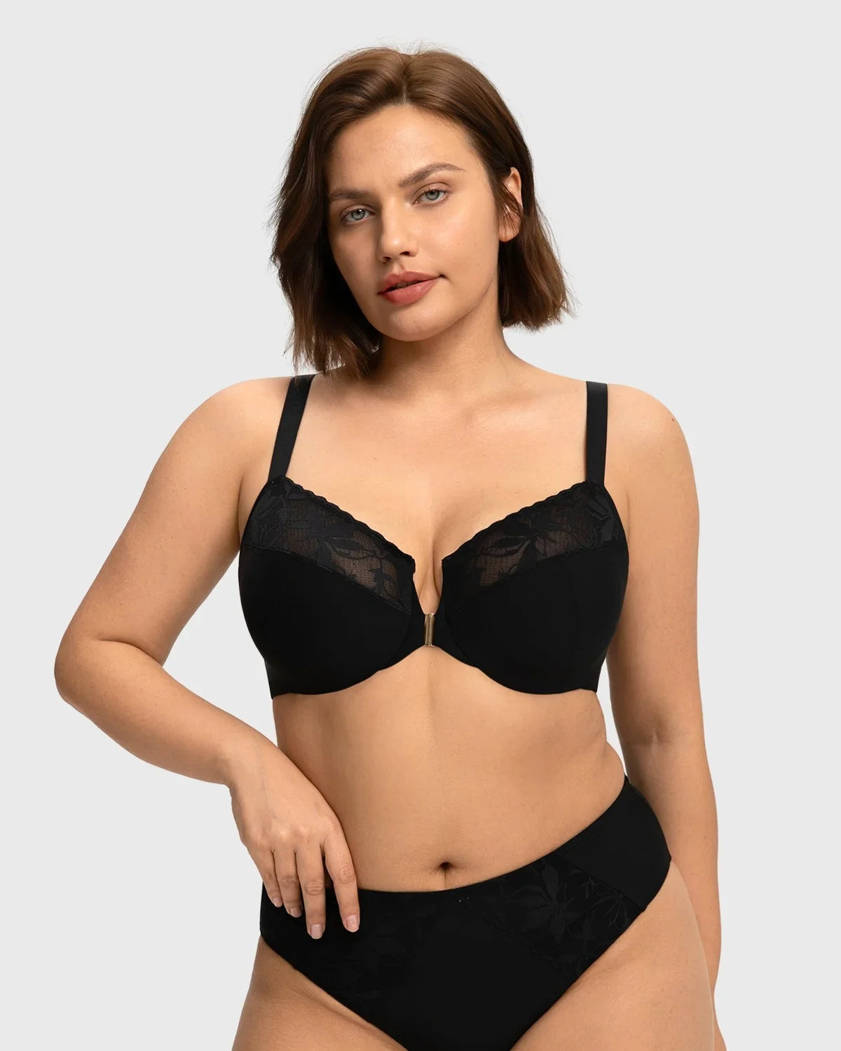 HSIA Anemone Unlined Plus Size Front Closure 3/4 Cup Underwire Back Support Bra Lace Trim for Sculpted Lift Womenswear - HSIA