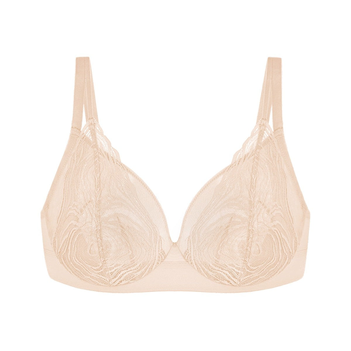 Serenata Flora Linear Lace Sheer Mesh Full Coverage Unlined Underwire Bra - HSIA