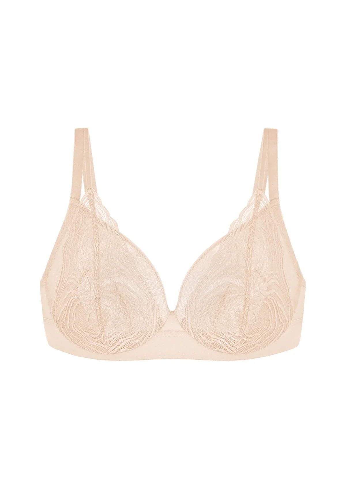 Serenata Flora Linear Lace Sheer Mesh Full Coverage Unlined Underwire Bra - HSIA