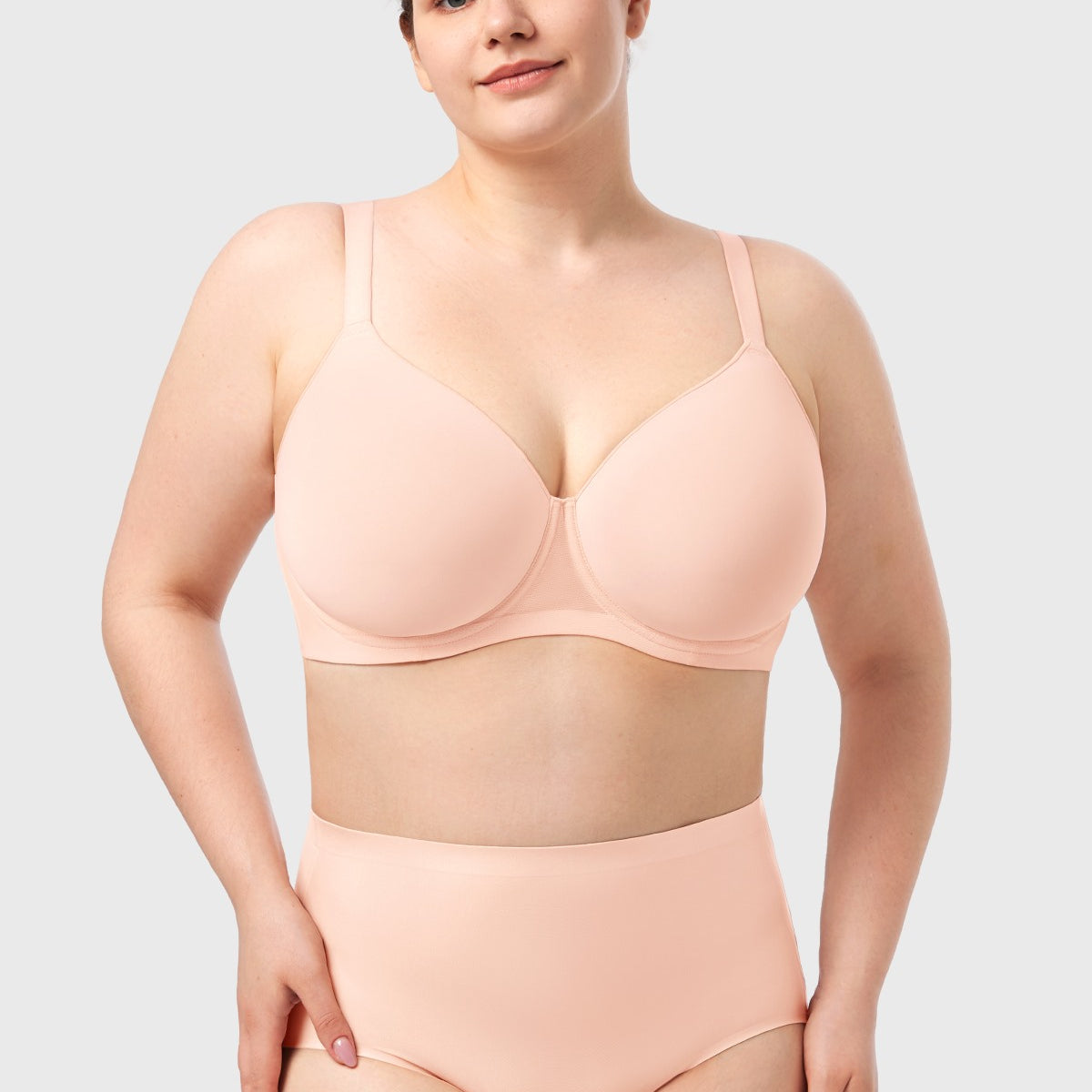 AirMesh Dark Beige Full Coverage Smooth Mesh Lightly Padded Lined Underwire T-Shirt Bra - HSIA