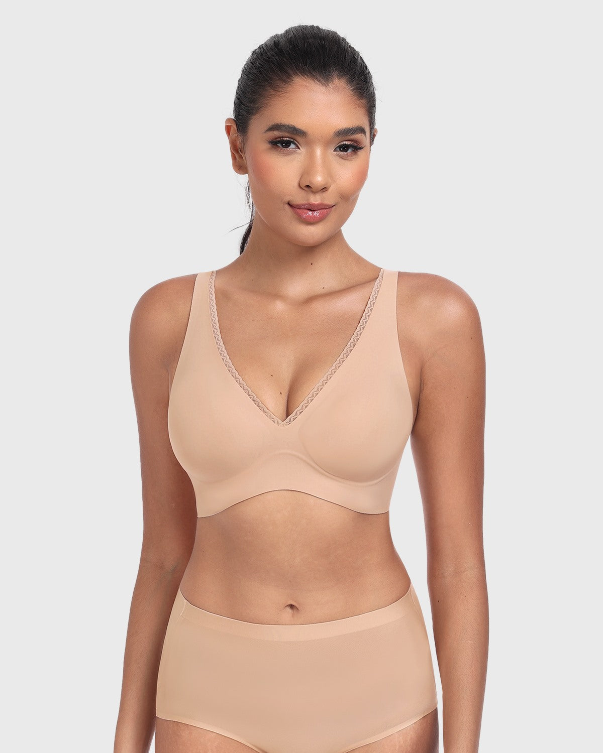 Deep V Seamless Bra Wireless Lift Breathable Perforated Foam Cups - HSIA