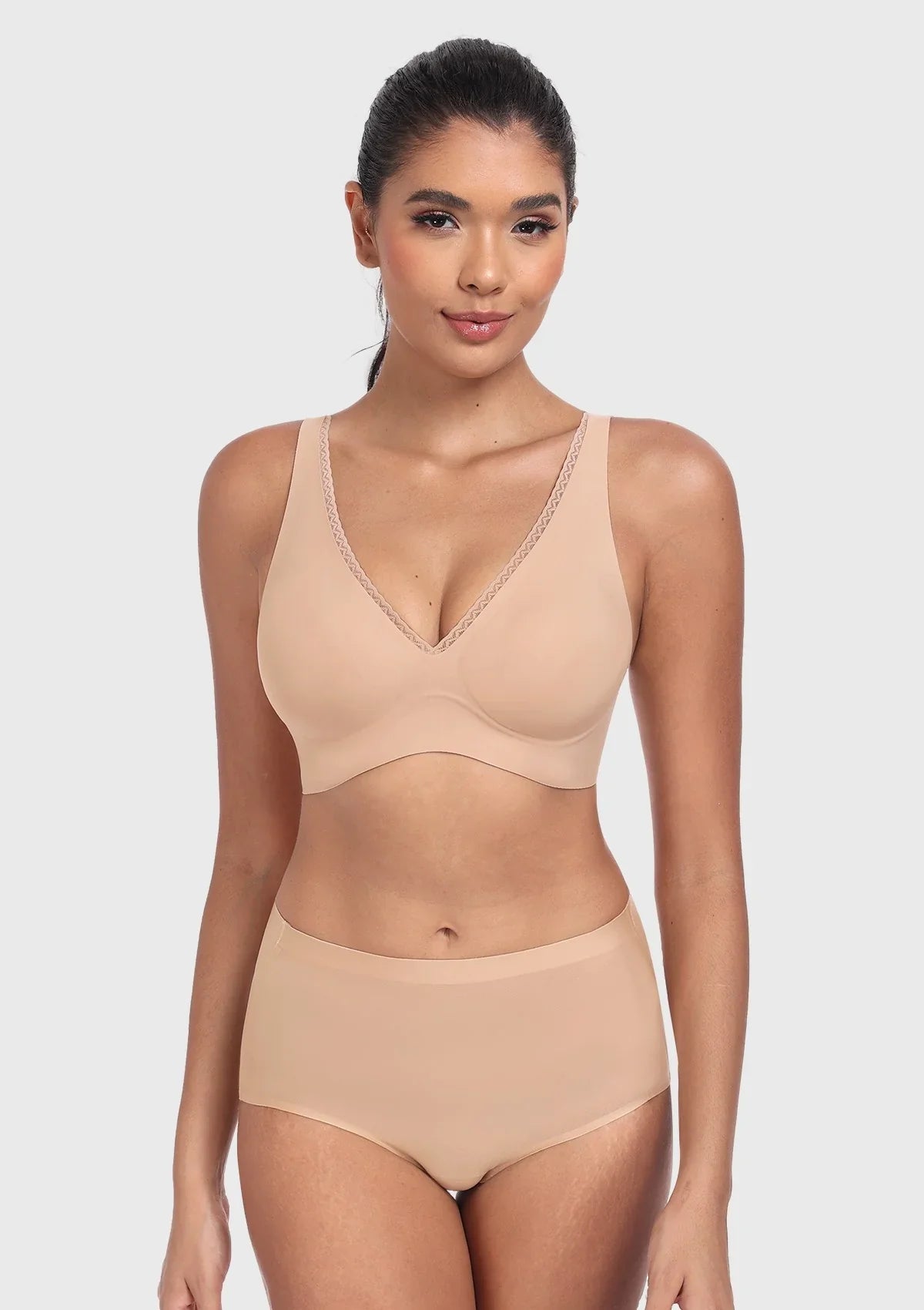 Deep V Seamless Bra Wireless Lift Breathable Perforated Foam Cups - HSIA