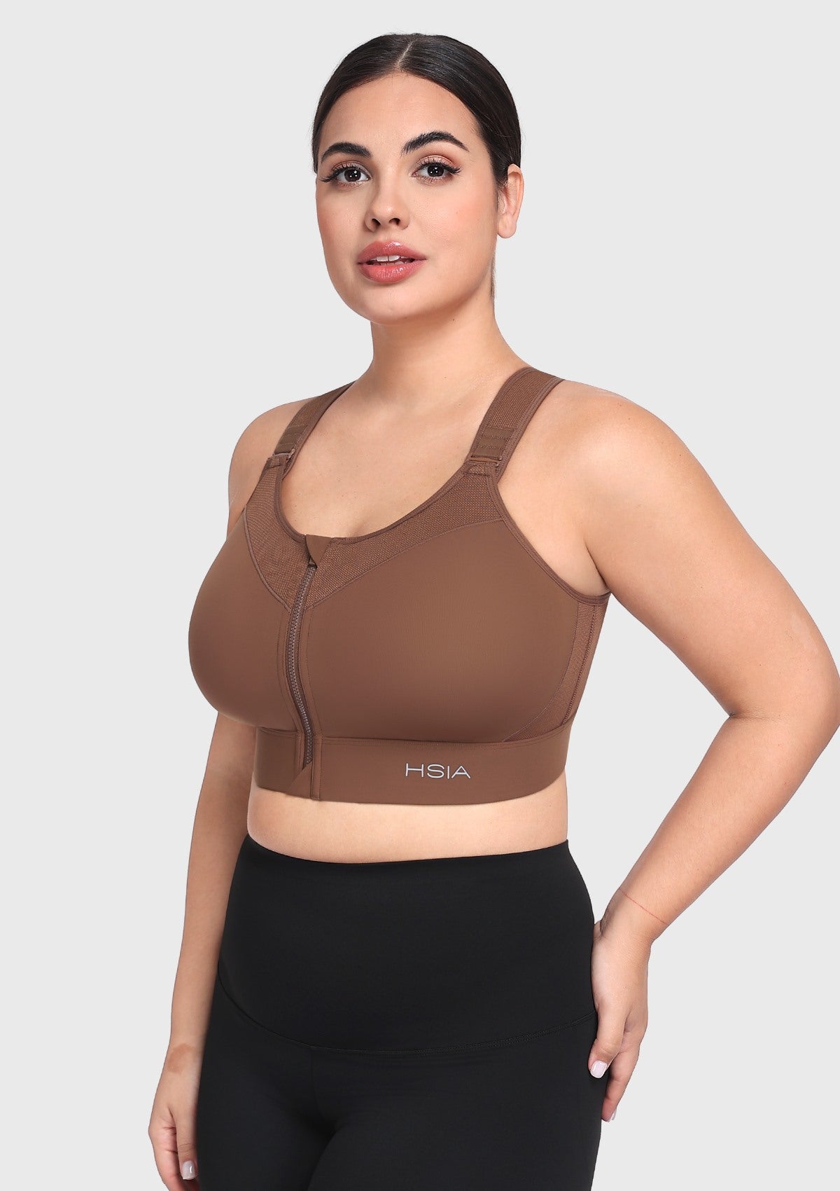 HSIA PowerMove High Support Zip Front Sports Bra Wireless No Bounce Adjustable Wide Straps - HSIA