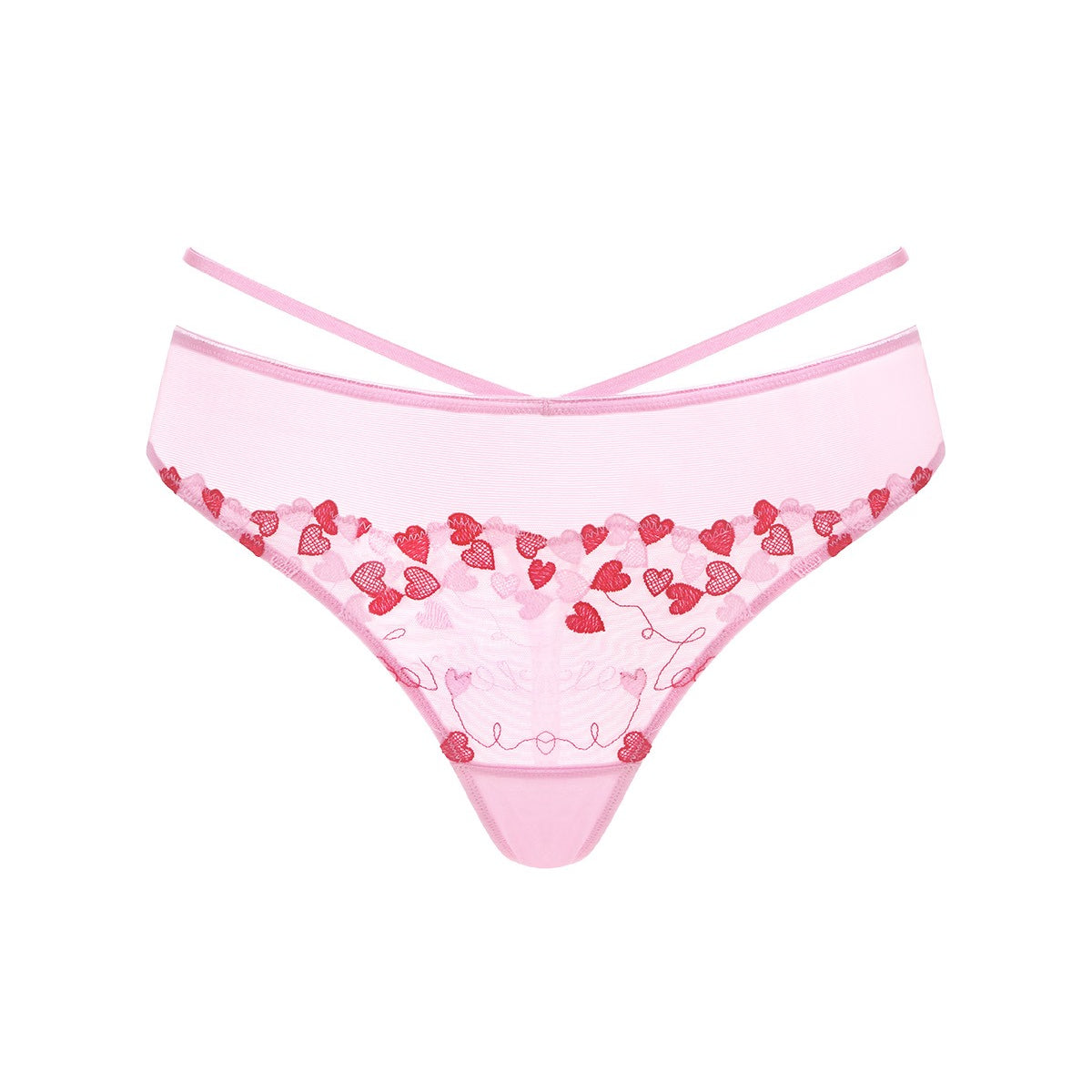 HSIA Renna Holiday Embroidered Pink Mesh Thong Underwear - HSIA