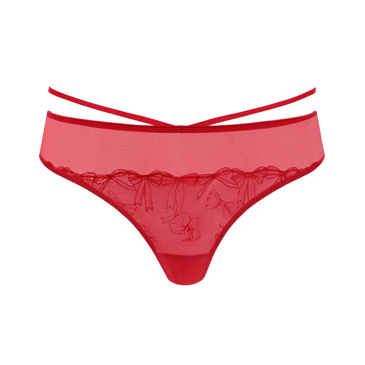 HSIA Renna Holiday Embroidered Red Mesh Thong Underwear - HSIA