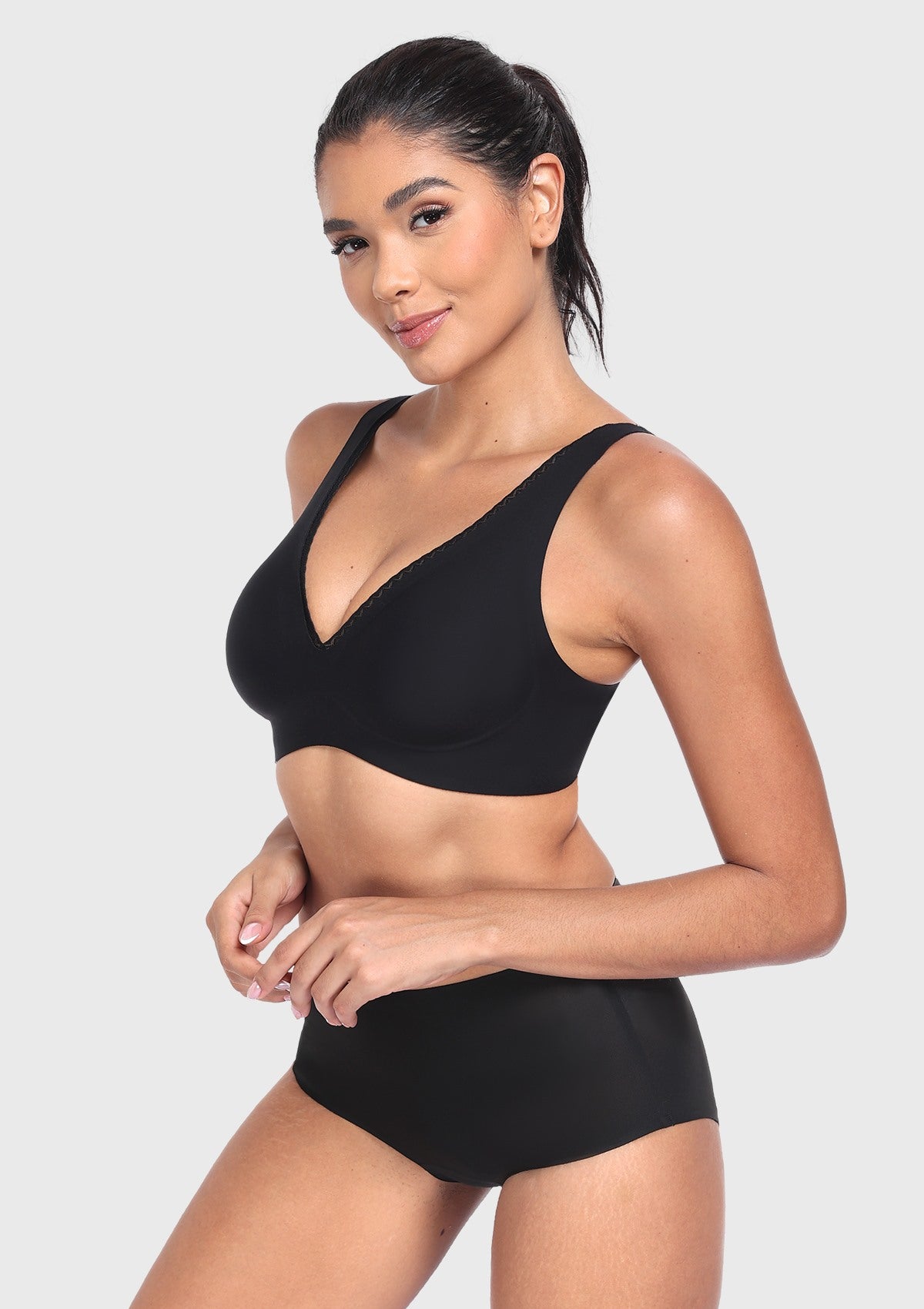 Deep V Seamless Bra Wireless Lift Breathable Perforated Foam Cups - HSIA