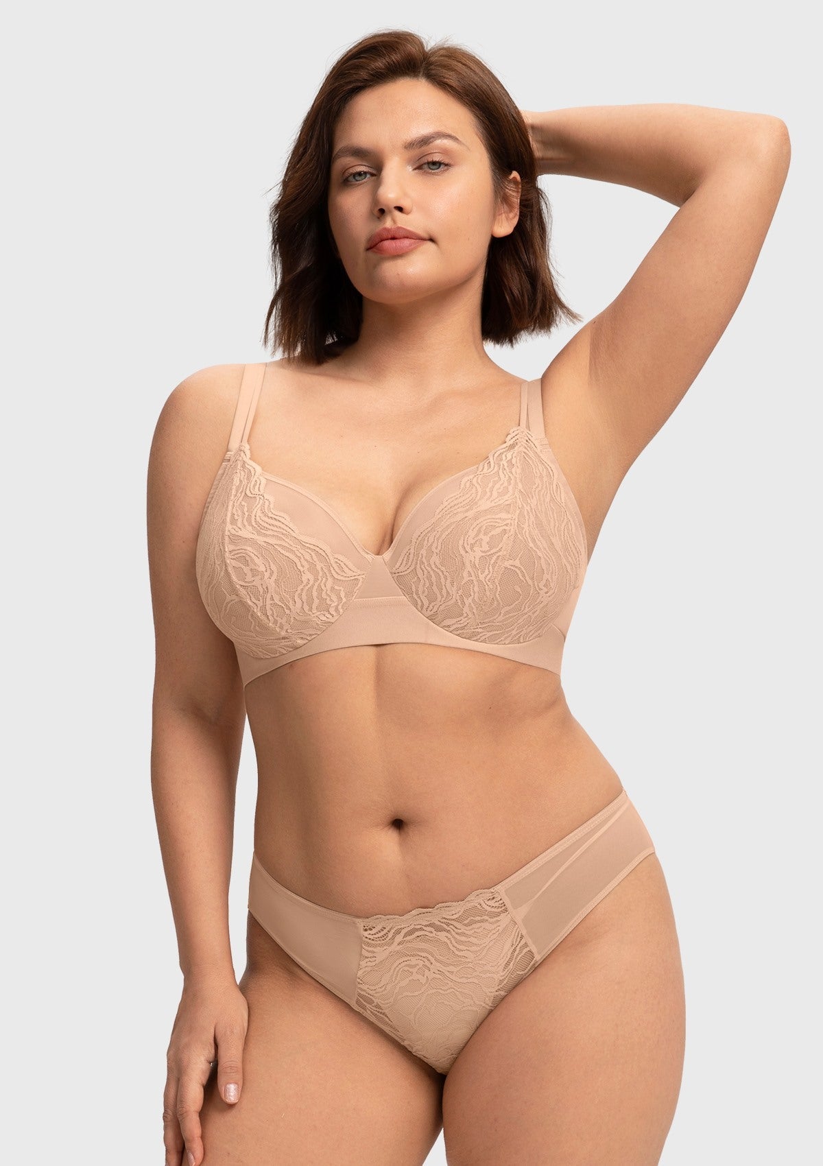 Serenata Flora Linear Lace Sheer Mesh Full Coverage Unlined Underwire Bra - HSIA