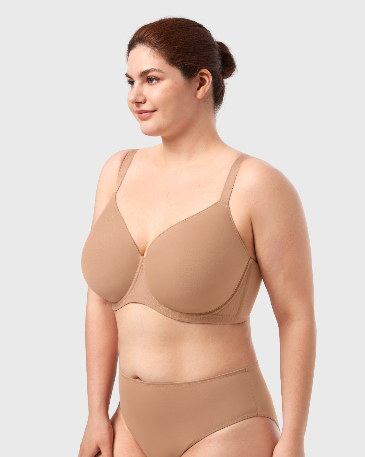 AirMesh Dark Beige Full Coverage Smooth Mesh Lightly Padded Lined Underwire T-Shirt Bra - HSIA