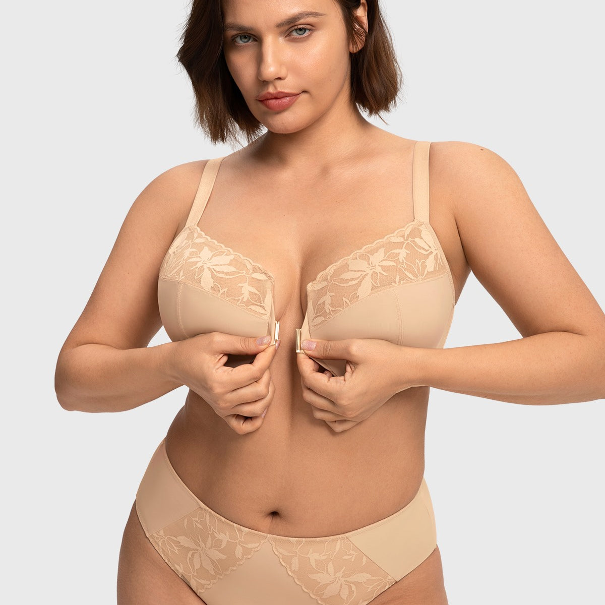 HSIA Anemone Unlined Plus Size Front Closure 3/4 Cup Underwire Back Support Bra Lace Trim for Sculpted Lift Womenswear