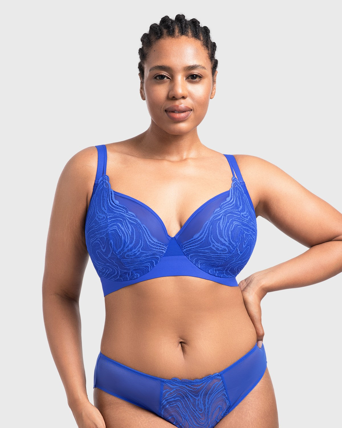Serenata Flora Linear Lace Sheer Mesh Full Coverage Unlined Underwire Bra - HSIA