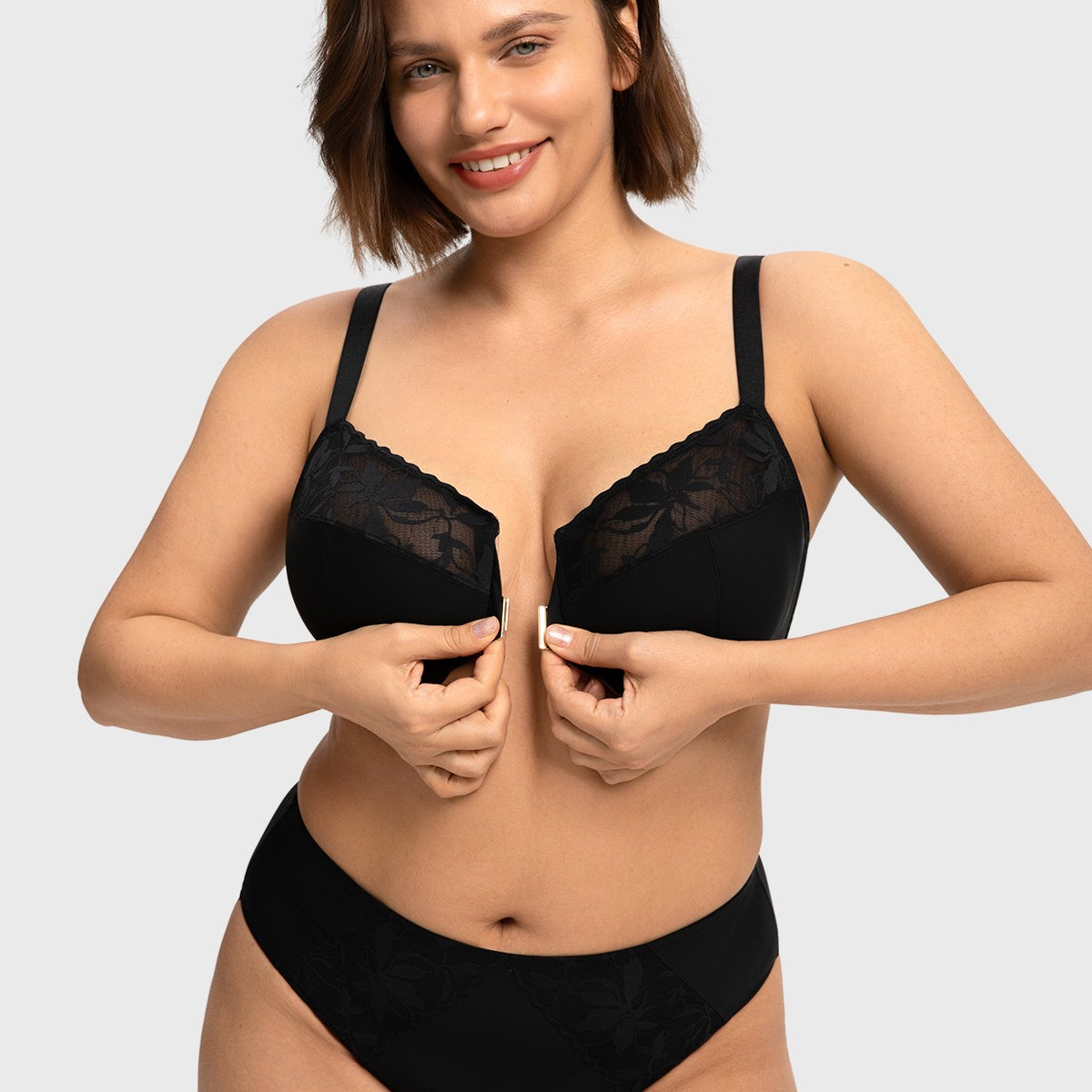 HSIA Anemone Unlined Plus Size Front Closure 3/4 Cup Underwire Back Support Bra Lace Trim for Sculpted Lift Womenswear
