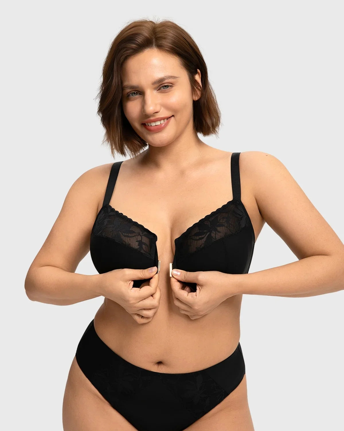 HSIA Anemone Unlined Plus Size Front Closure 3/4 Cup Underwire Back Support Bra Lace Trim for Sculpted Lift Womenswear - HSIA