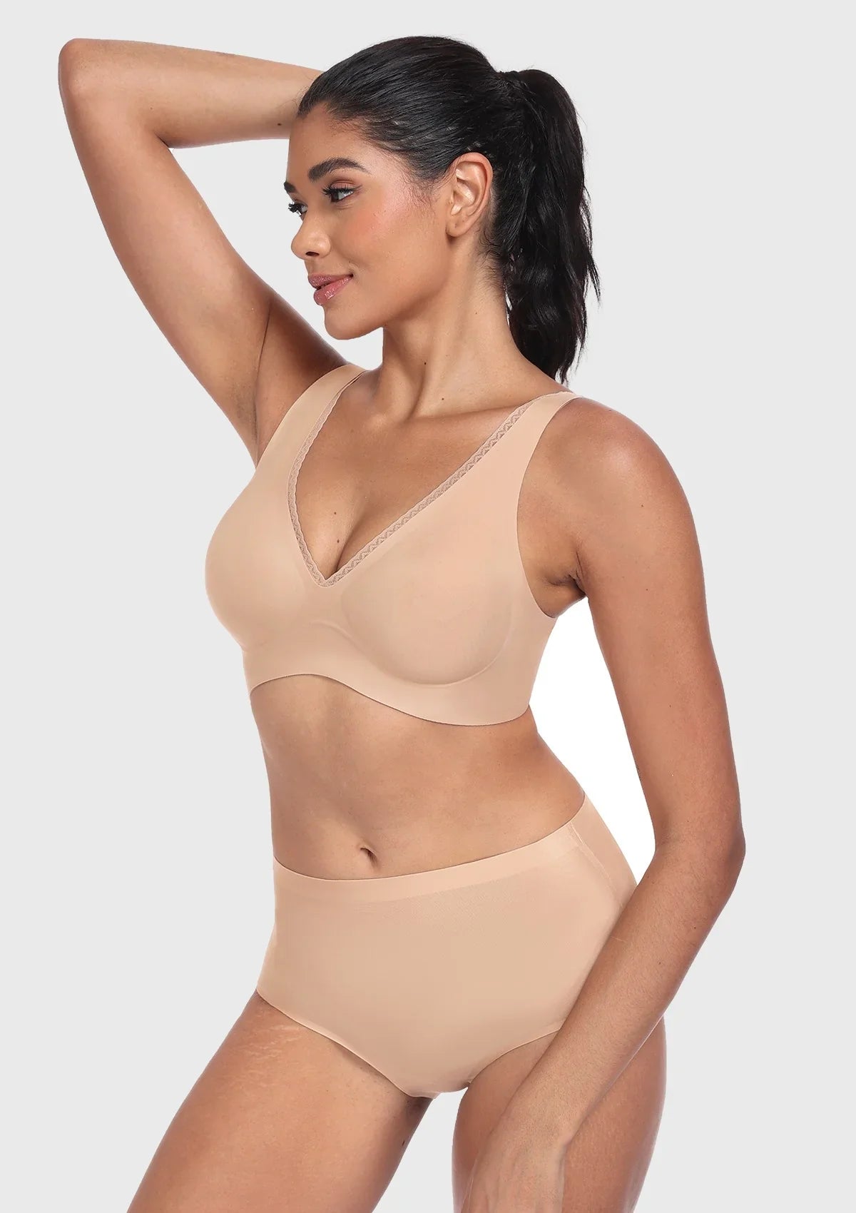 Deep V Seamless Bra Wireless Lift Breathable Perforated Foam Cups - HSIA