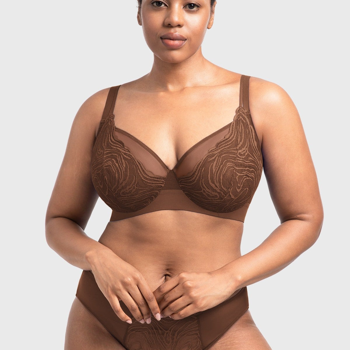 Serenata Flora Linear Lace Sheer Mesh Full Coverage Unlined Underwire Bra - HSIA