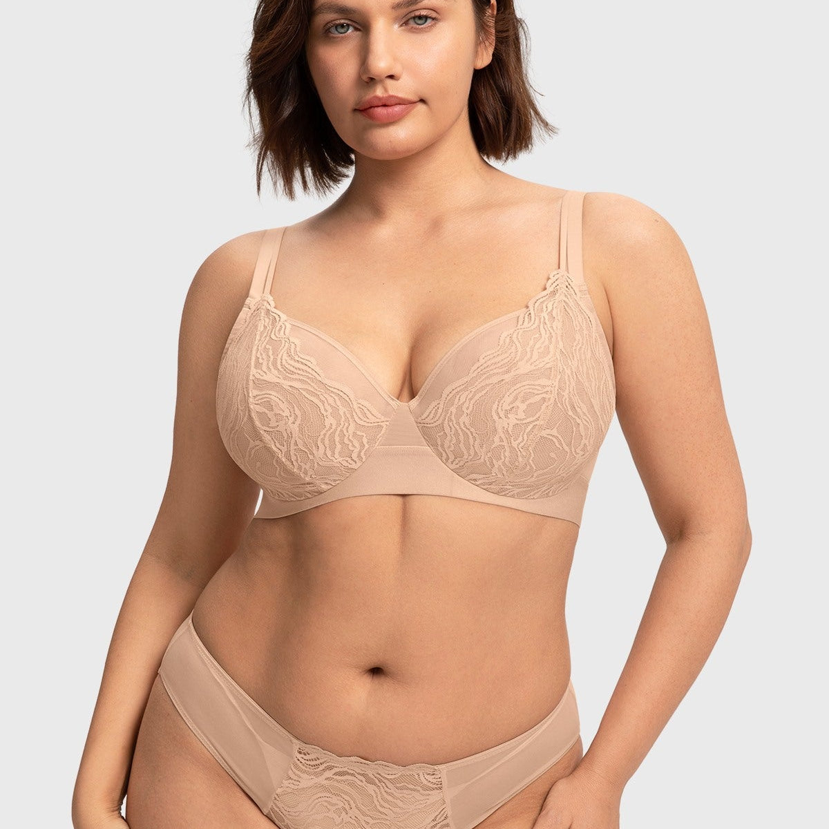 Serenata Flora Linear Lace Sheer Mesh Full Coverage Unlined Underwire Bra - HSIA