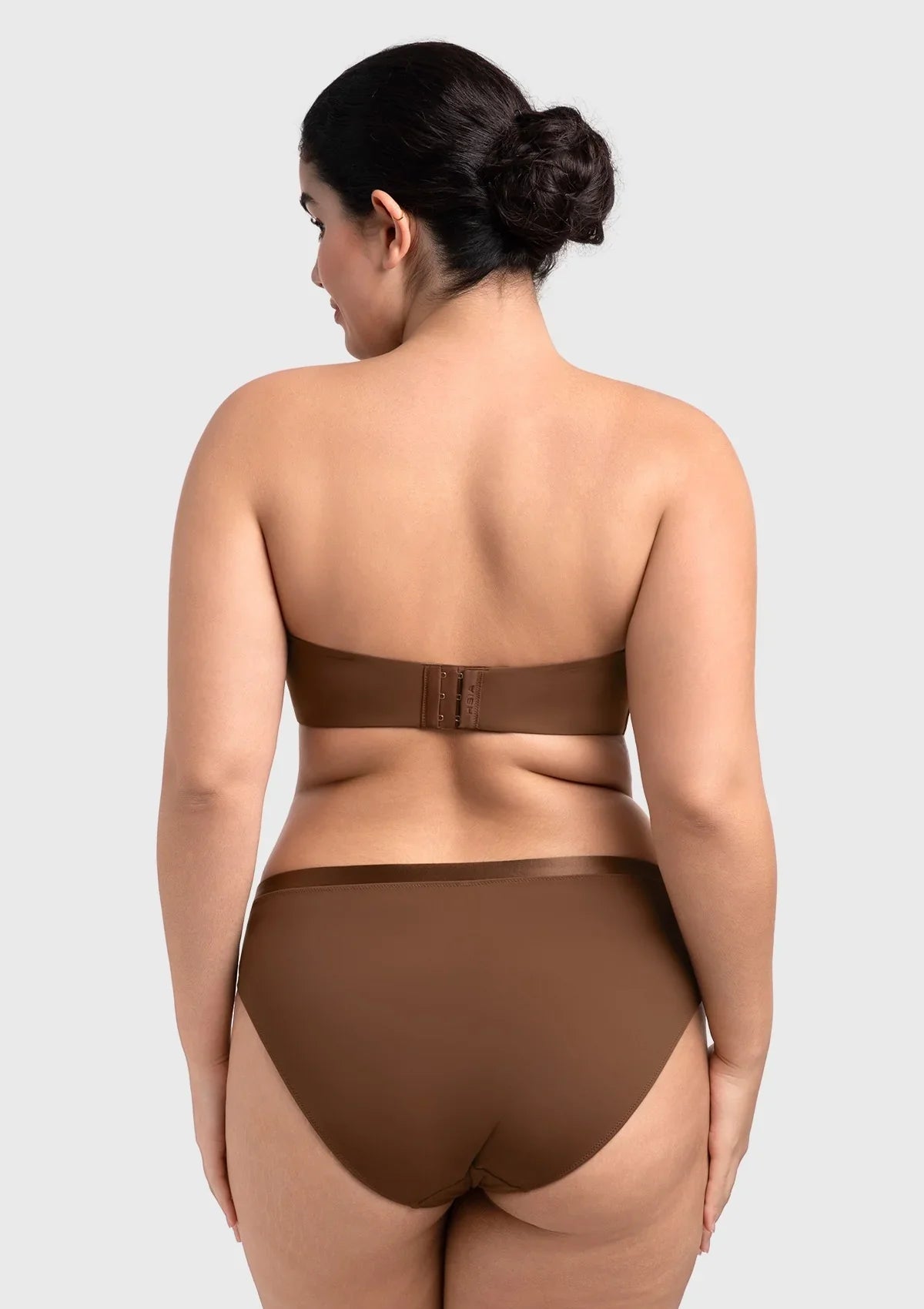 Fiery Unlined Seamless Comfort Underwire Plus Size Bandeau Strapless Coffee Bra - HSIA