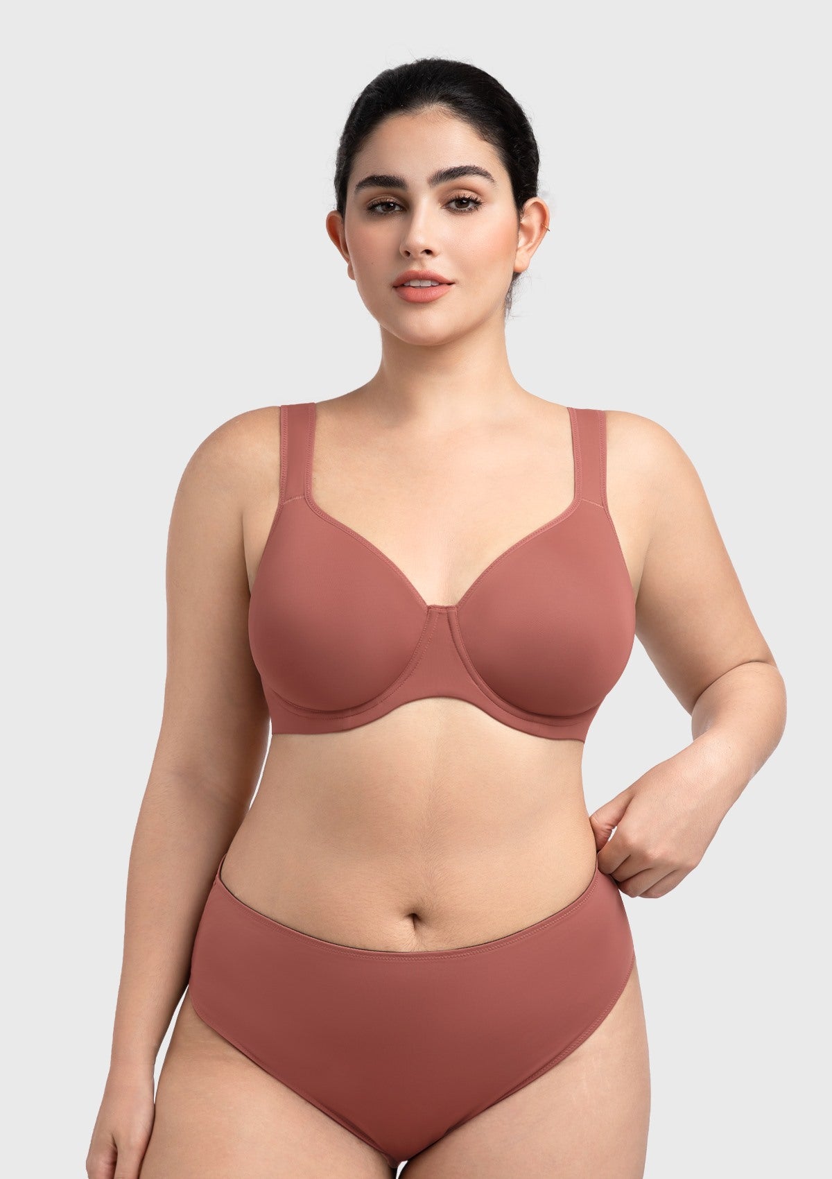 (Cardi B recommends)Joan Ultimate Soft Dark Beige T-shirt Unlined Minimizer Bra - HSIA