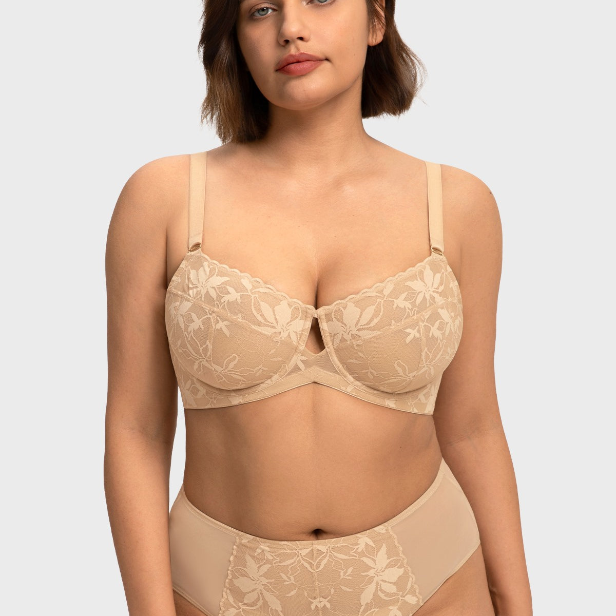 HSIA Petalia Plus Size Seamless Lace Underwire Balconette Demi No Padded Bra with High Elastic Fabric Delicate Lace Trim Cutout & Adjustable Straps - HSIA