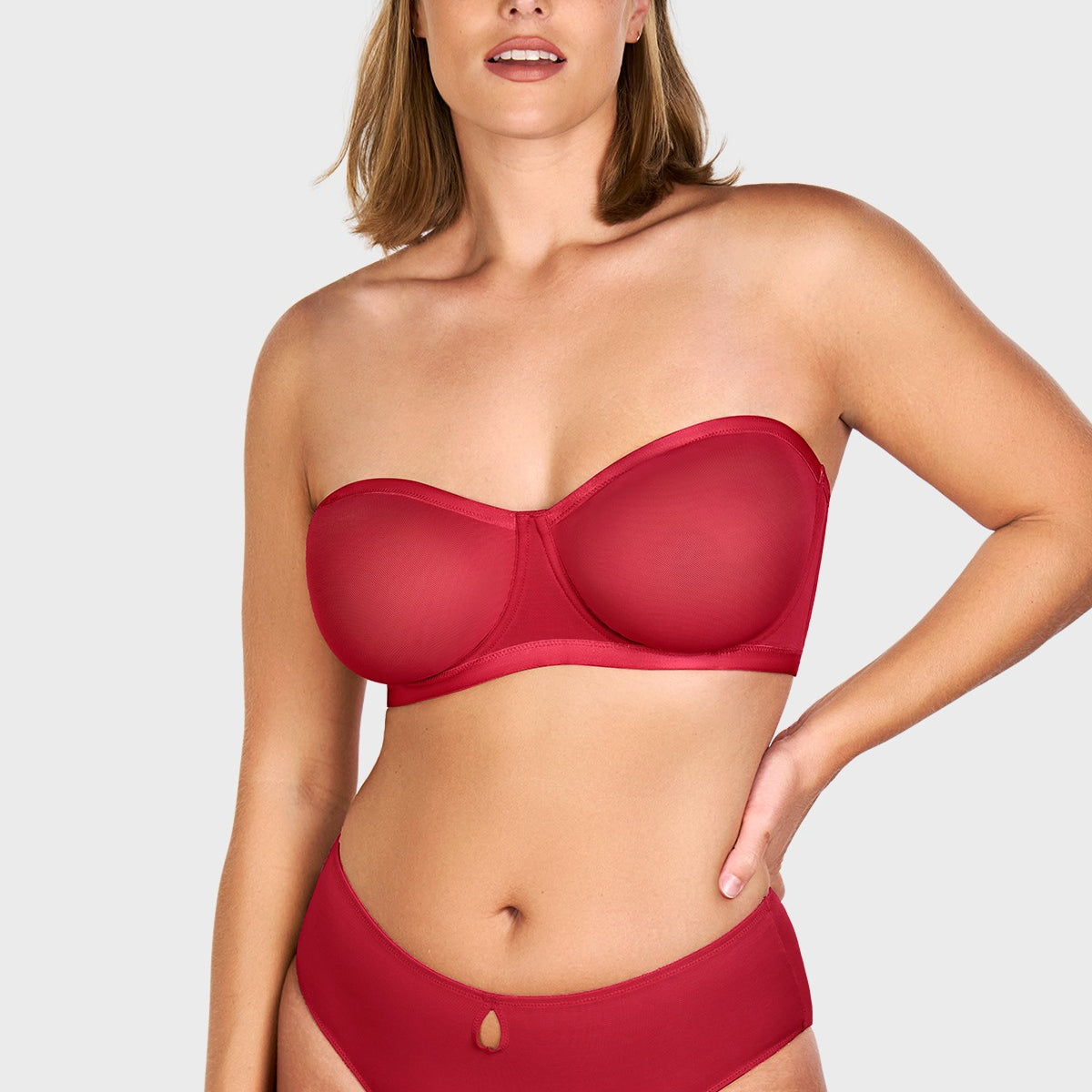 Bella Sheer Mesh Unlined Underwire Strapless Balconette Bra