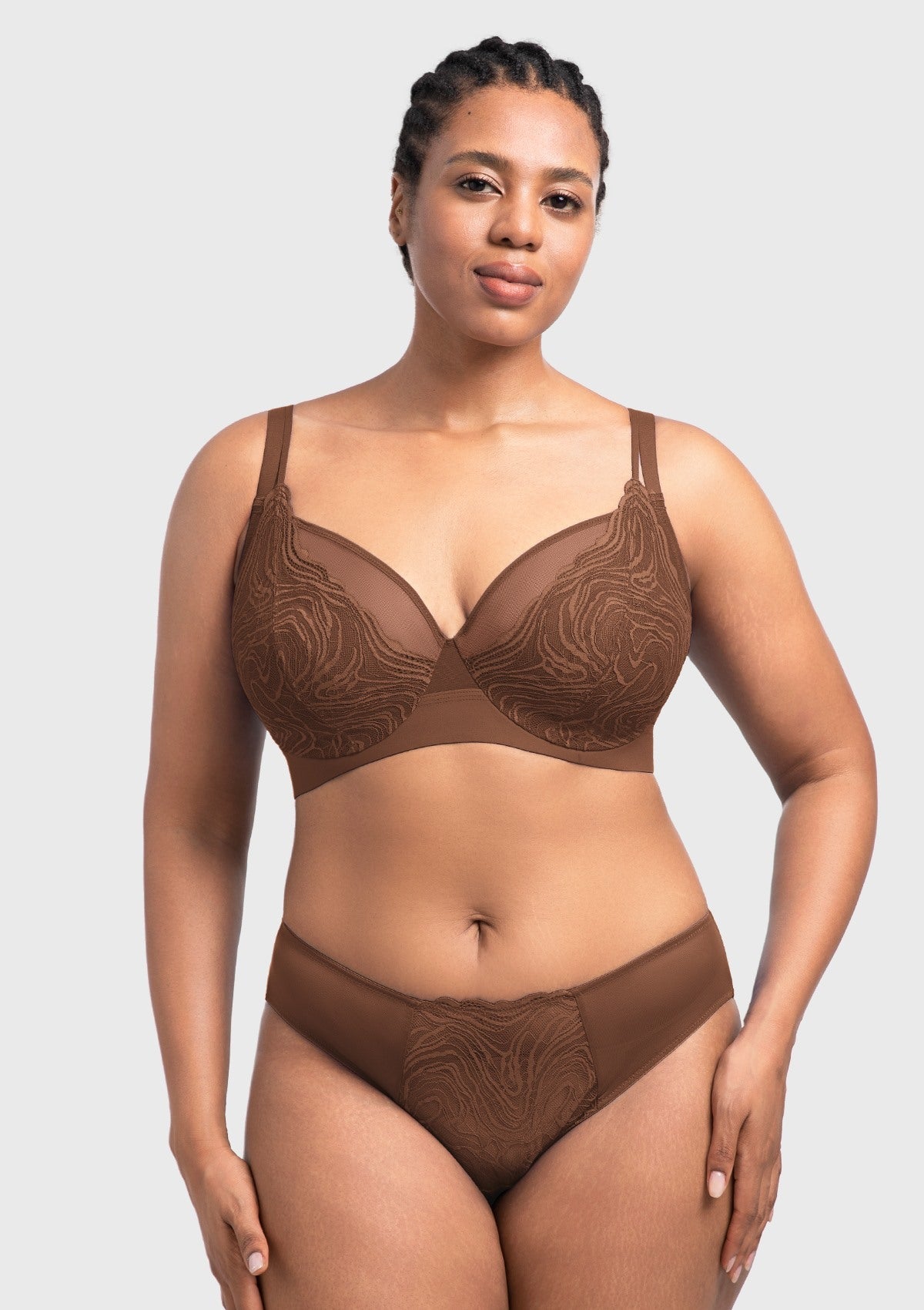 Serenata Flora Linear Lace Sheer Mesh Full Coverage Unlined Underwire Bra - HSIA