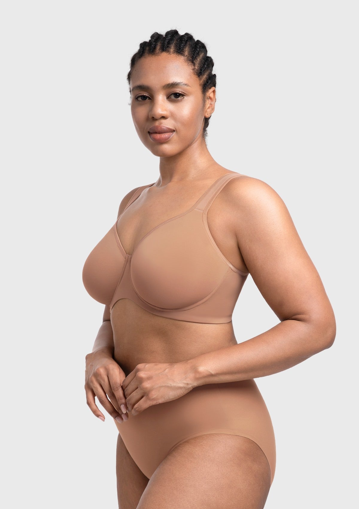 (Cardi B recommends)Joan Ultimate Soft Dark Beige T-shirt Unlined Minimizer Bra - HSIA