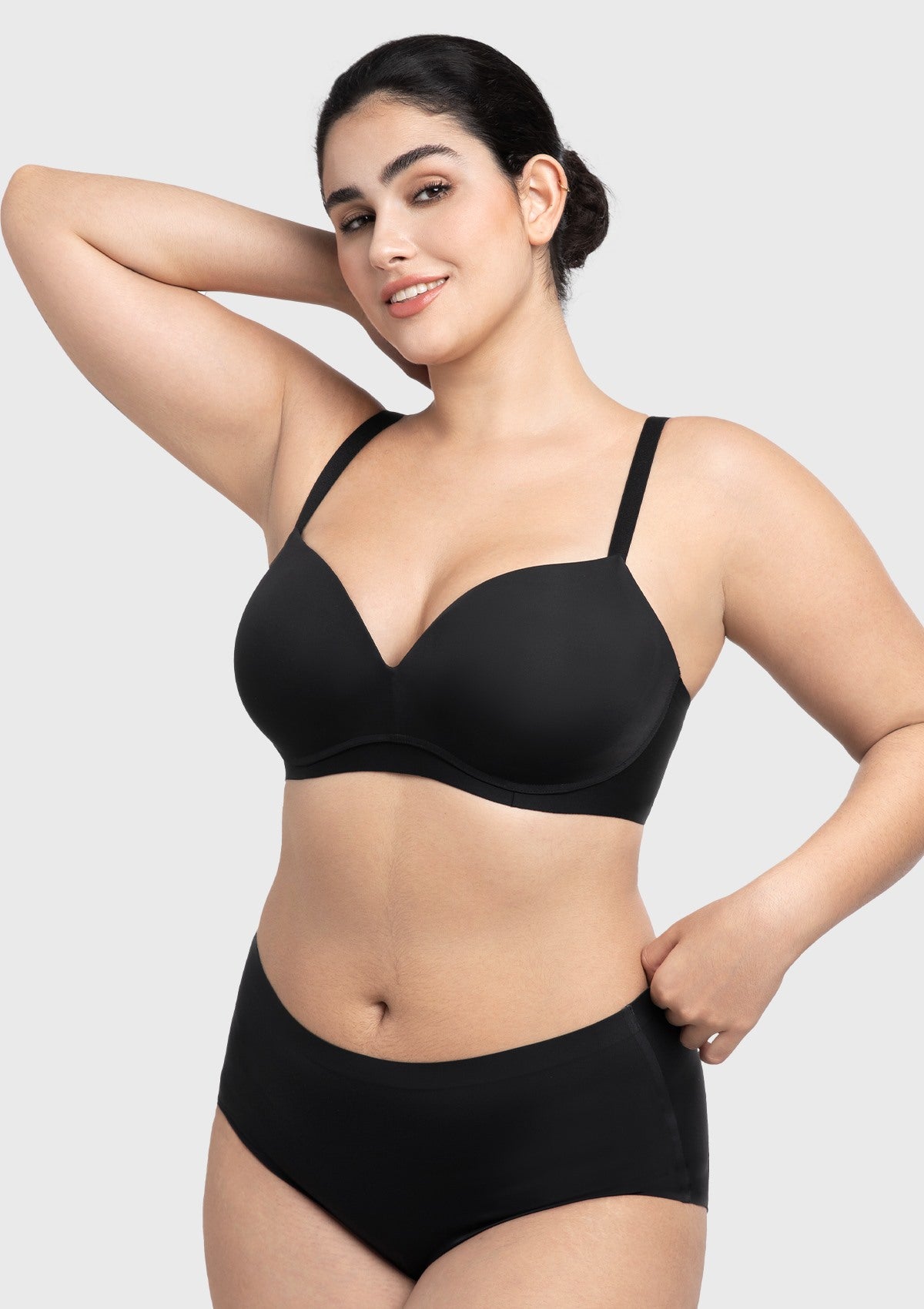Comfortable Wireless Push Up Plunge Bra with Padded V Lift - HSIA