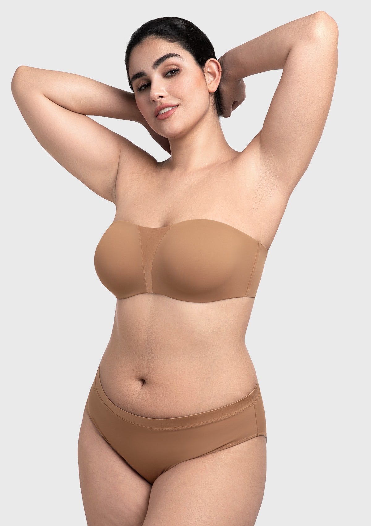 Fiery Unlined Seamless Comfort Underwire Plus Size Bandeau Strapless Coffee Bra - HSIA