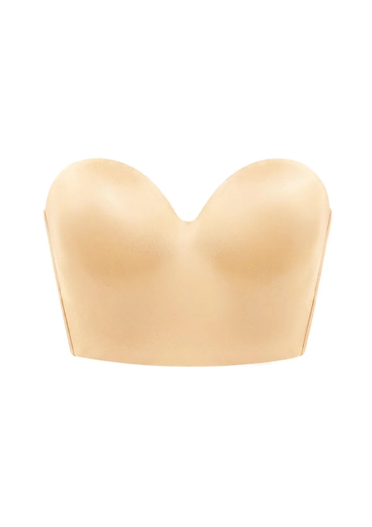 High-resolution flat lay of the HSIA champagne strapless corset bra, showcasing its luxurious fabric and structured design.