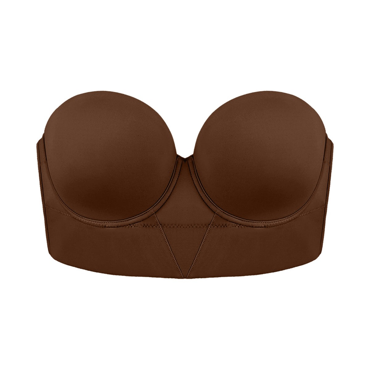 High-resolution 3D flat lay of the HSIA coffee brown longline balconette bra, emphasizing the reinforced anti-slip band and sleek, seamless finish.