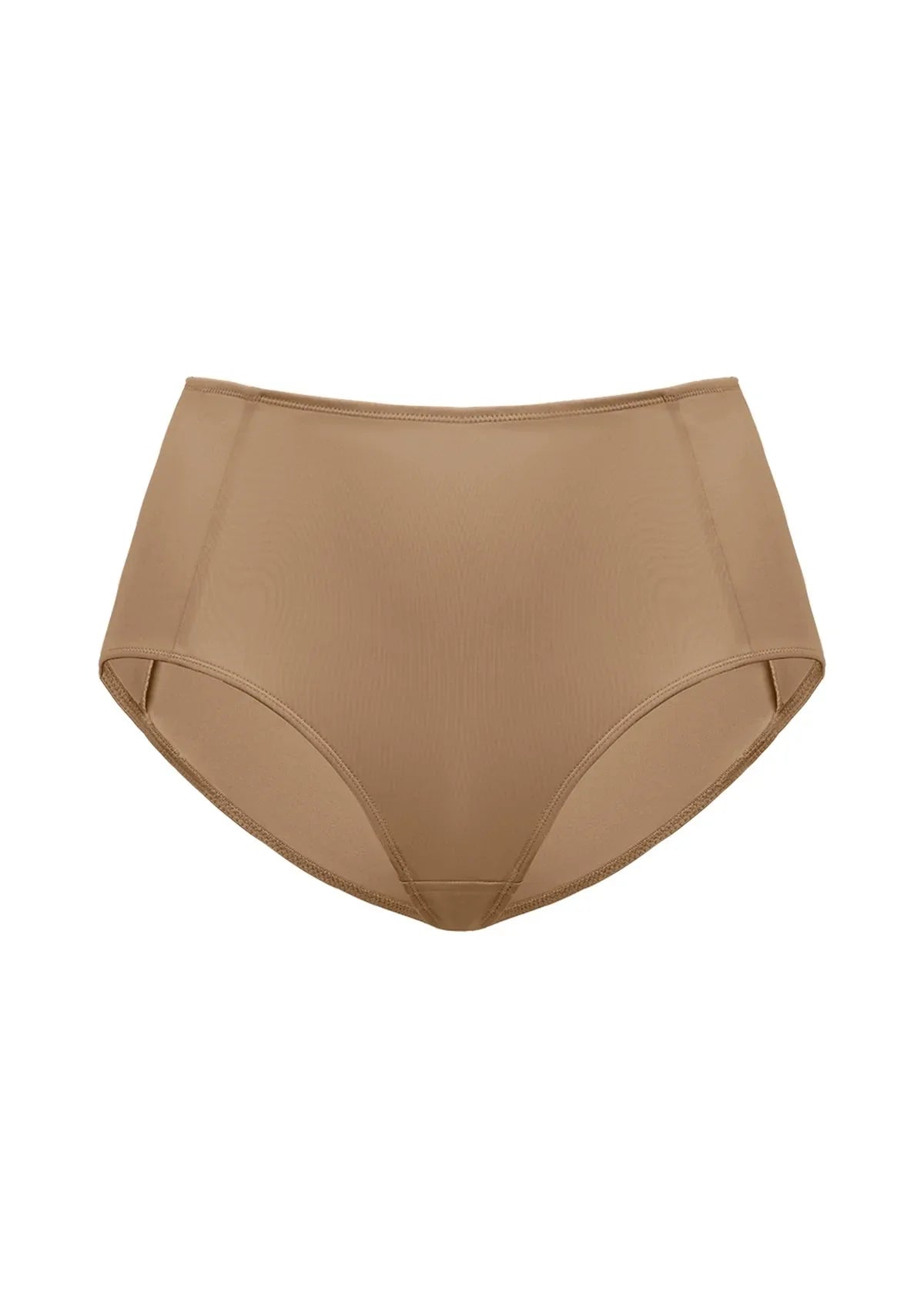 Detailed flat lay of the Coffee HSIA CoolComfort light shaping panty, providing a versatile neutral option with gentle second-skin compression.