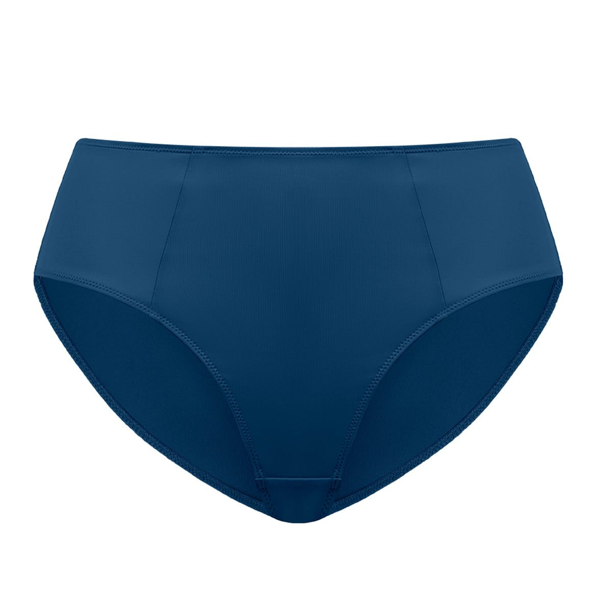 Studio flat lay of the Ocean Blue HSIA CoolComfort smooth mid-rise brief, highlighting the seamless double-stretch fabric for everyday comfort.