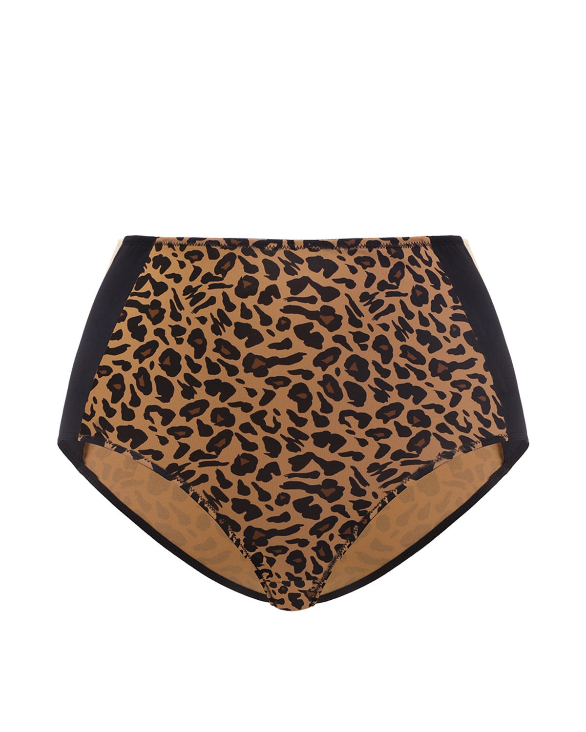 Studio view of the Black Leopard Print HSIA CoolComfort tummy control brief, featuring a chic pattern combined with light shaping support for everyday wear.