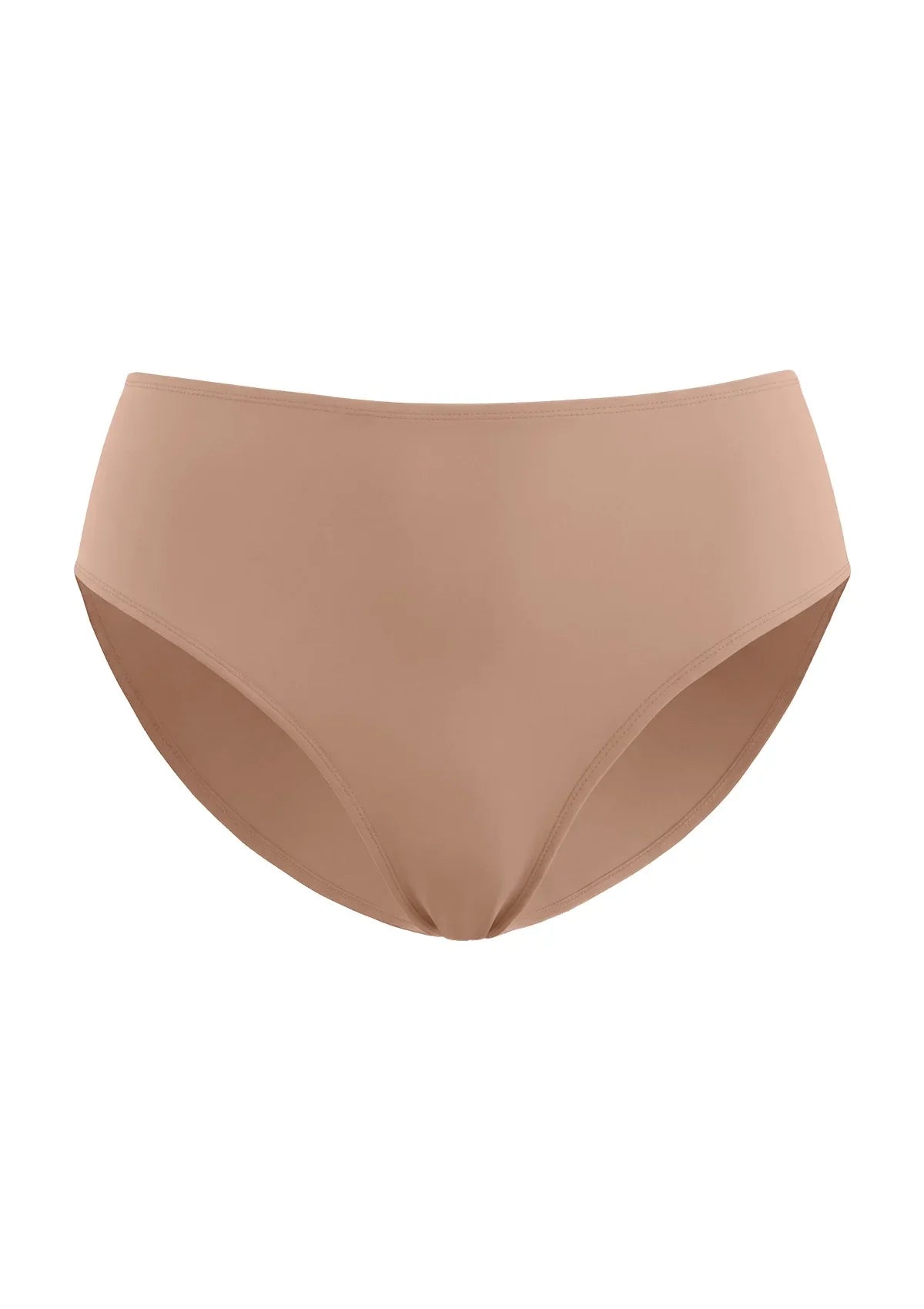 Detailed 3D shot of the HSIA dark beige no show panties, highlighting the stretchy microfiber material perfect for a busy office commute.