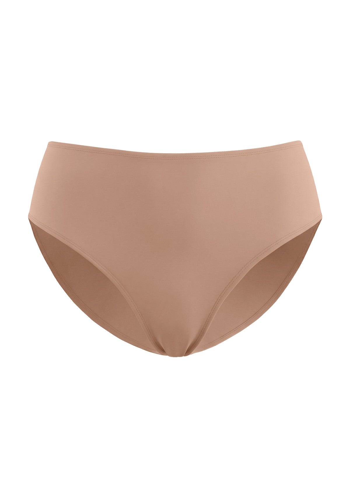 Detailed 3D shot of the HSIA dark beige no show panties, highlighting the stretchy microfiber material perfect for a busy office commute.